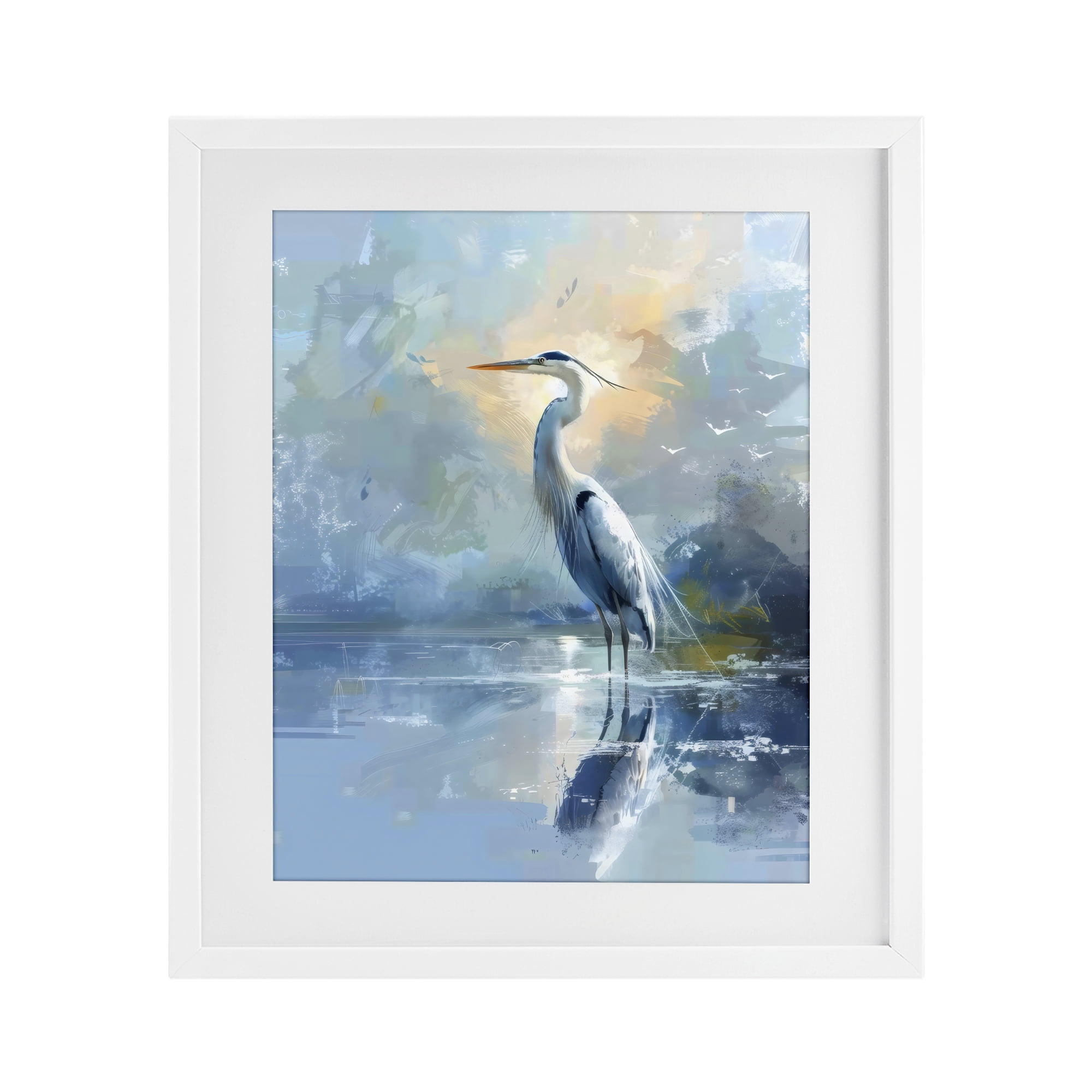 Stupell Industries Tranquil Heron with Dawn Glow White Framed Print Under Glass, design by Creative Studio