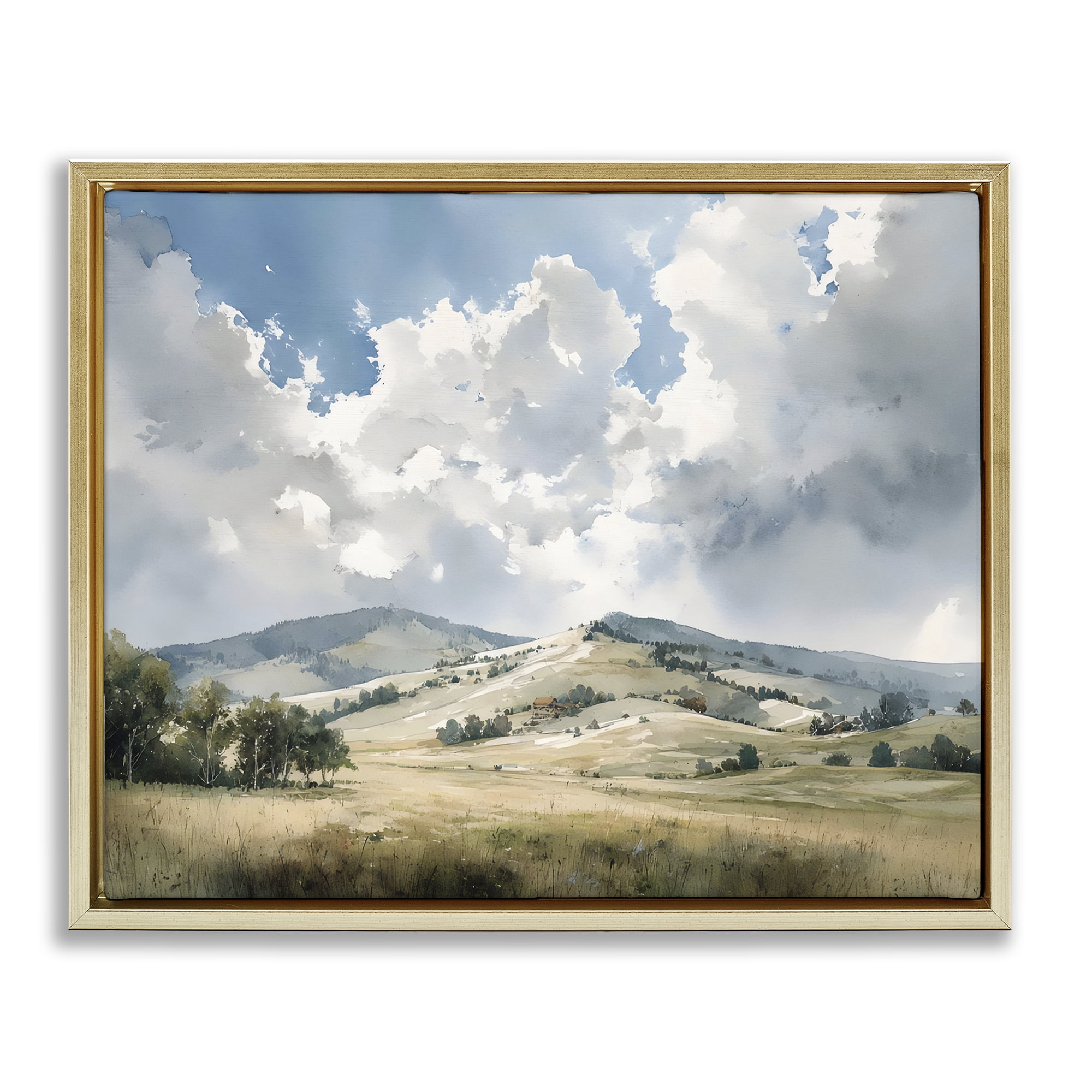 Stupell Industries Tranquil Hills Meadow Gold Framed Floater Canvas Wall Art, design by Franklyn Gregory