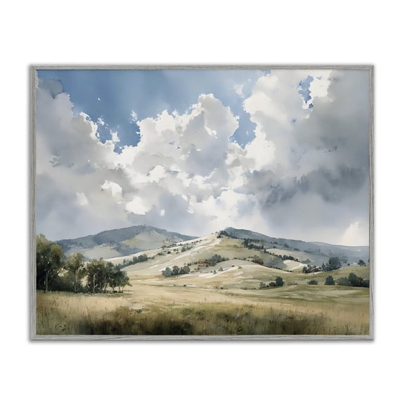 Stupell Industries Tranquil Hills Meadow Gray Framed Giclee Art, design by Franklyn Gregory