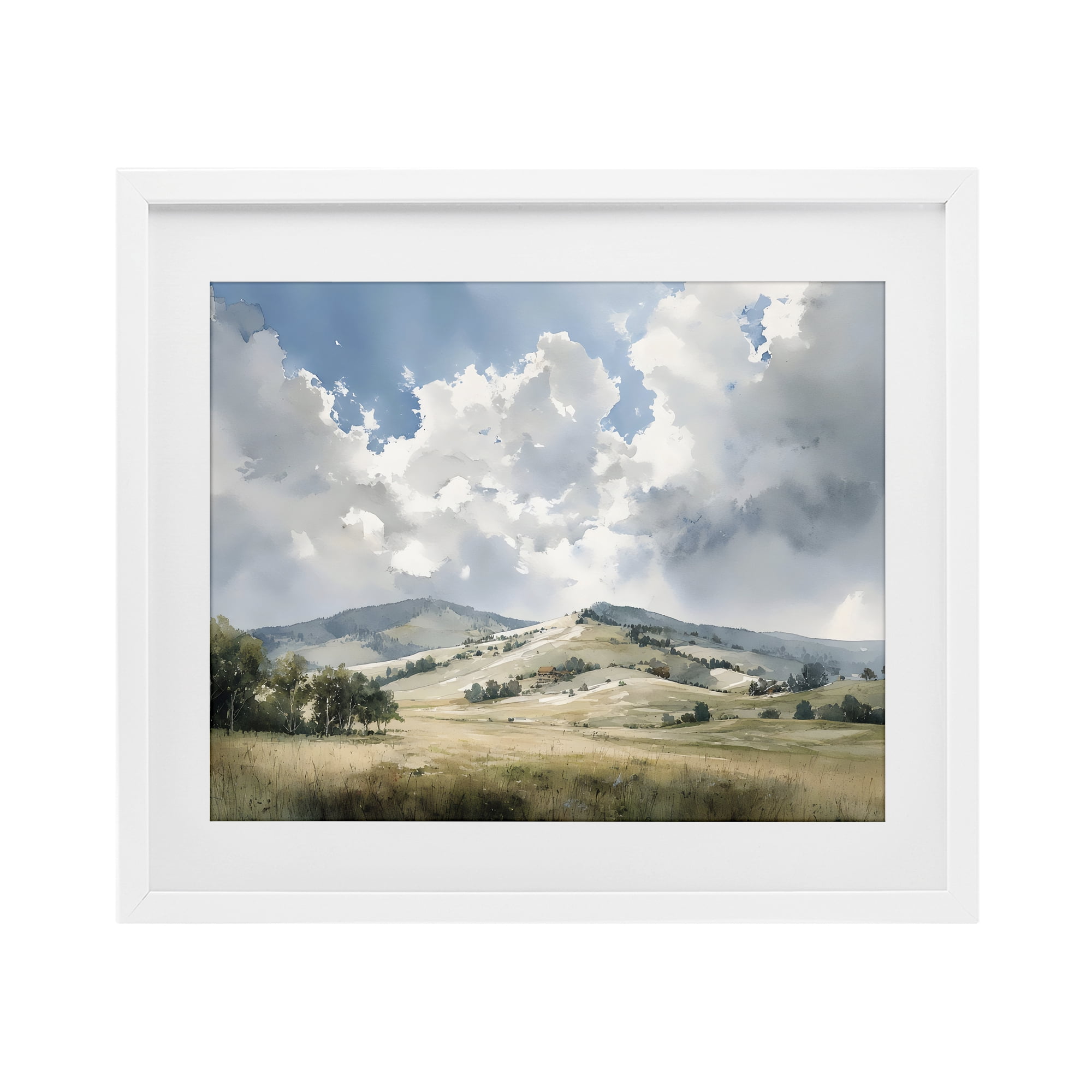 Stupell Industries Tranquil Hills Meadow White Framed Print Under Glass, design by Franklyn Gregory