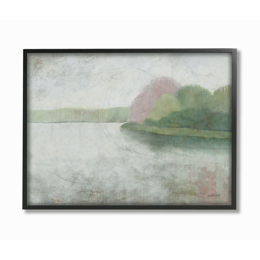 Stupell Industries Tranquil Lake and Island Landscape Soft Color Painting Framed Wall Art Design by Kathrine Lovell, 24" x 30", Black Framed