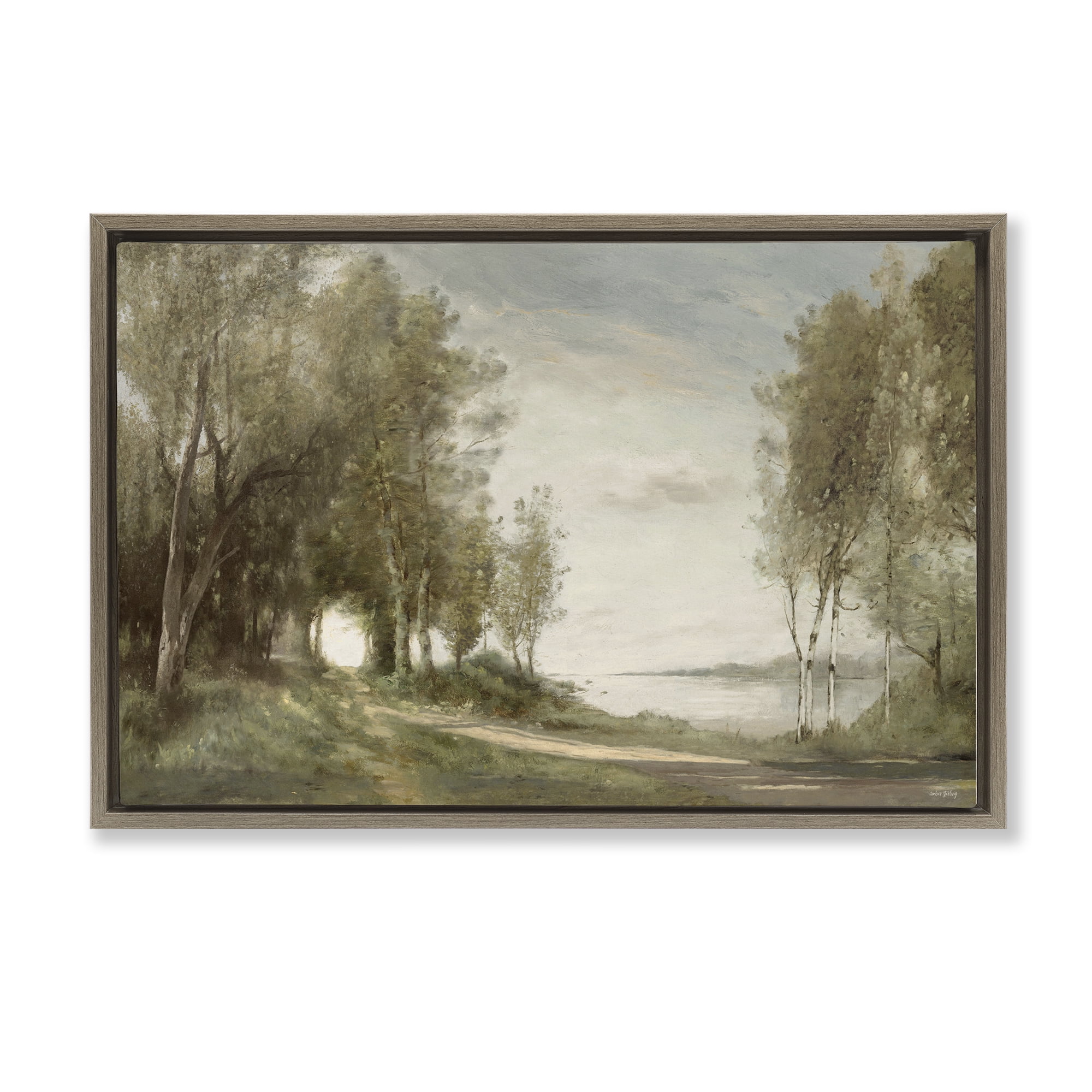 Stupell Industries Tranquil Lakeside Path Brown Framed Floater Canvas Wall Art, design by Amber Sterling