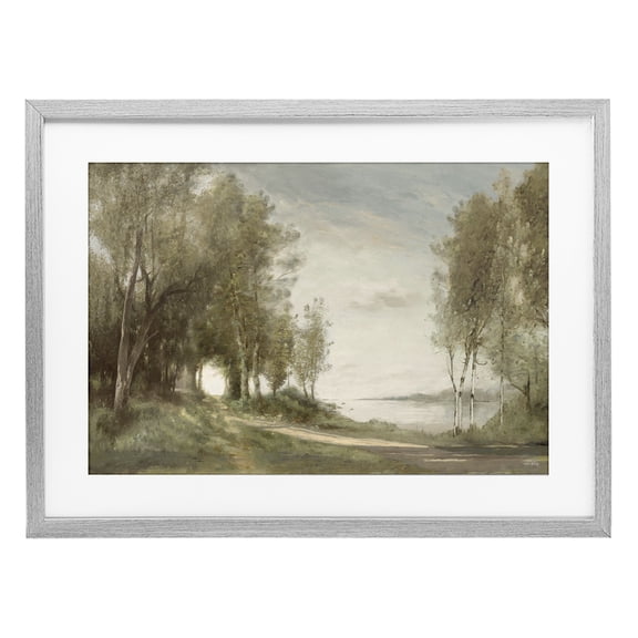 Stupell Industries Rustic Lodge Tranquil Lakeside Path Gray Framed Print Under Glass, 20 x 14, by Amber Sterling