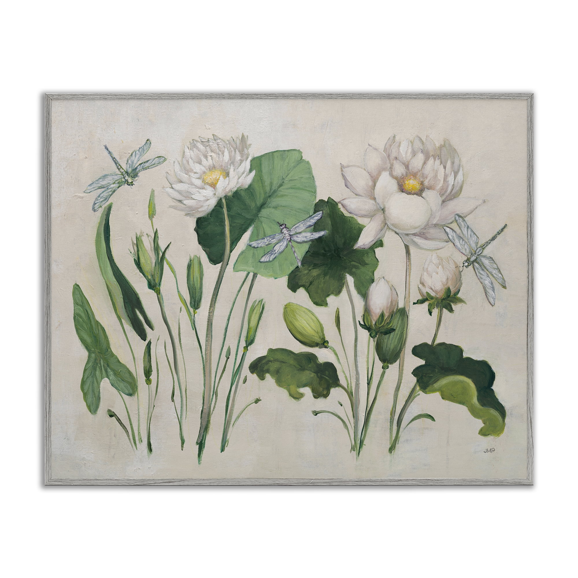 Stupell Industries Tranquil Lilies Vintage Plants & Flowers Painting Gray Framed Art Print Wall Art, 20 x 16