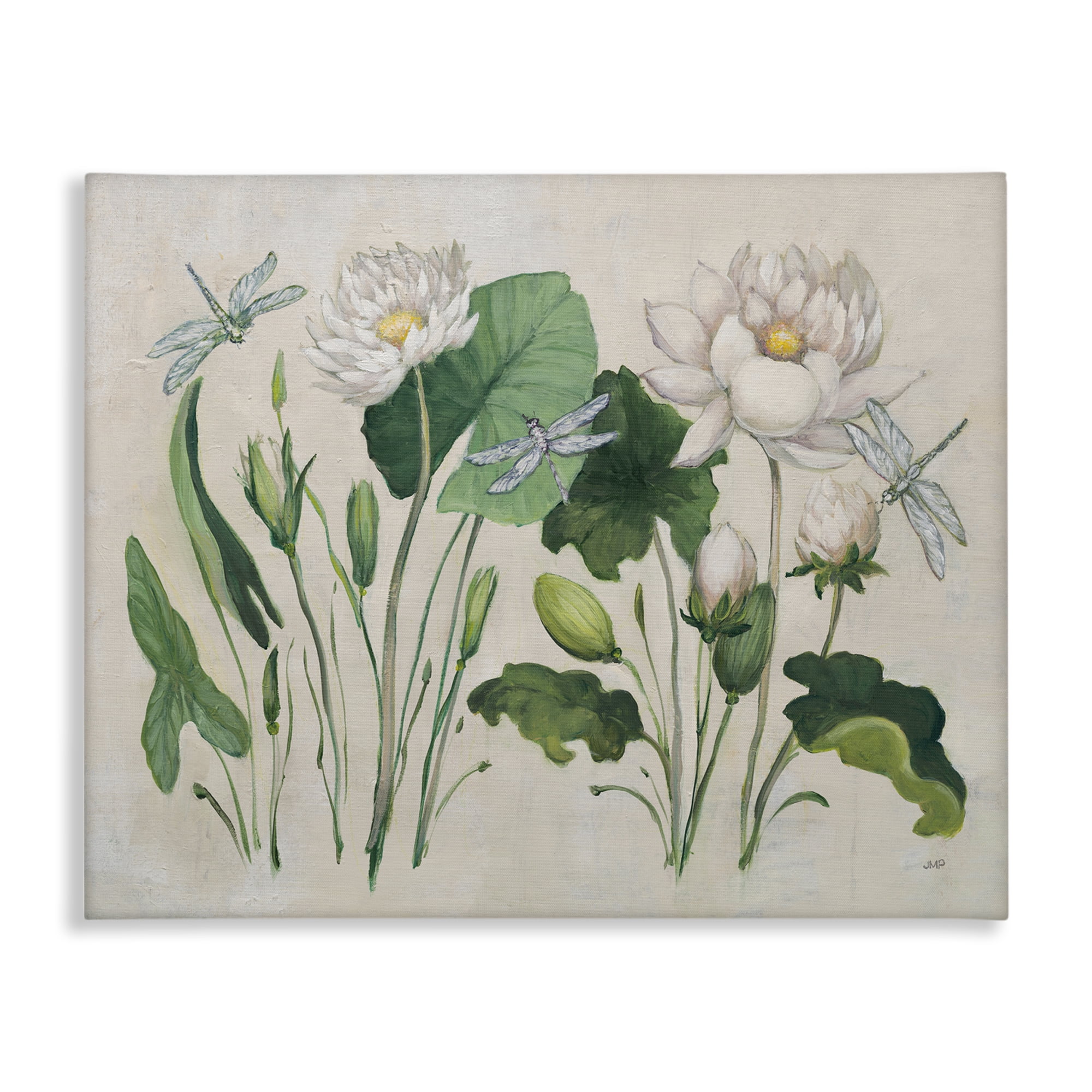 Stupell Industries Tranquil Lilies Vintage Plants & Flowers Painting Wrapped Canvas Art Print Wall Art, 48 x 36
