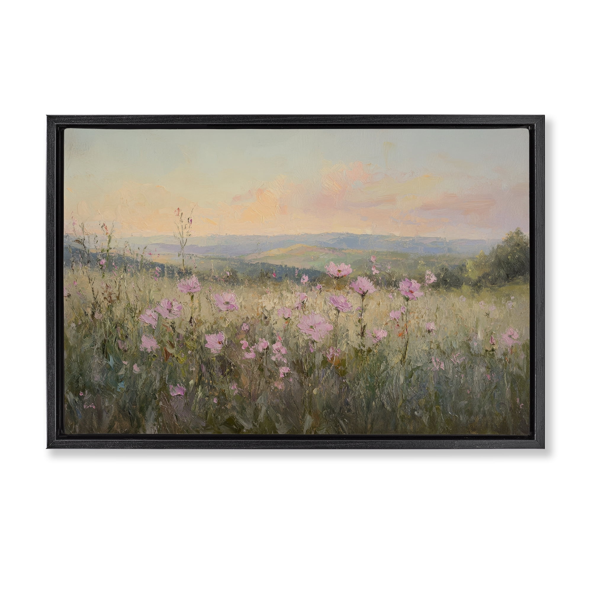 Stupell Industries Tranquil Meadow At Dawn Black Framed Floater Canvas Wall Art, design by Petal Prints Design