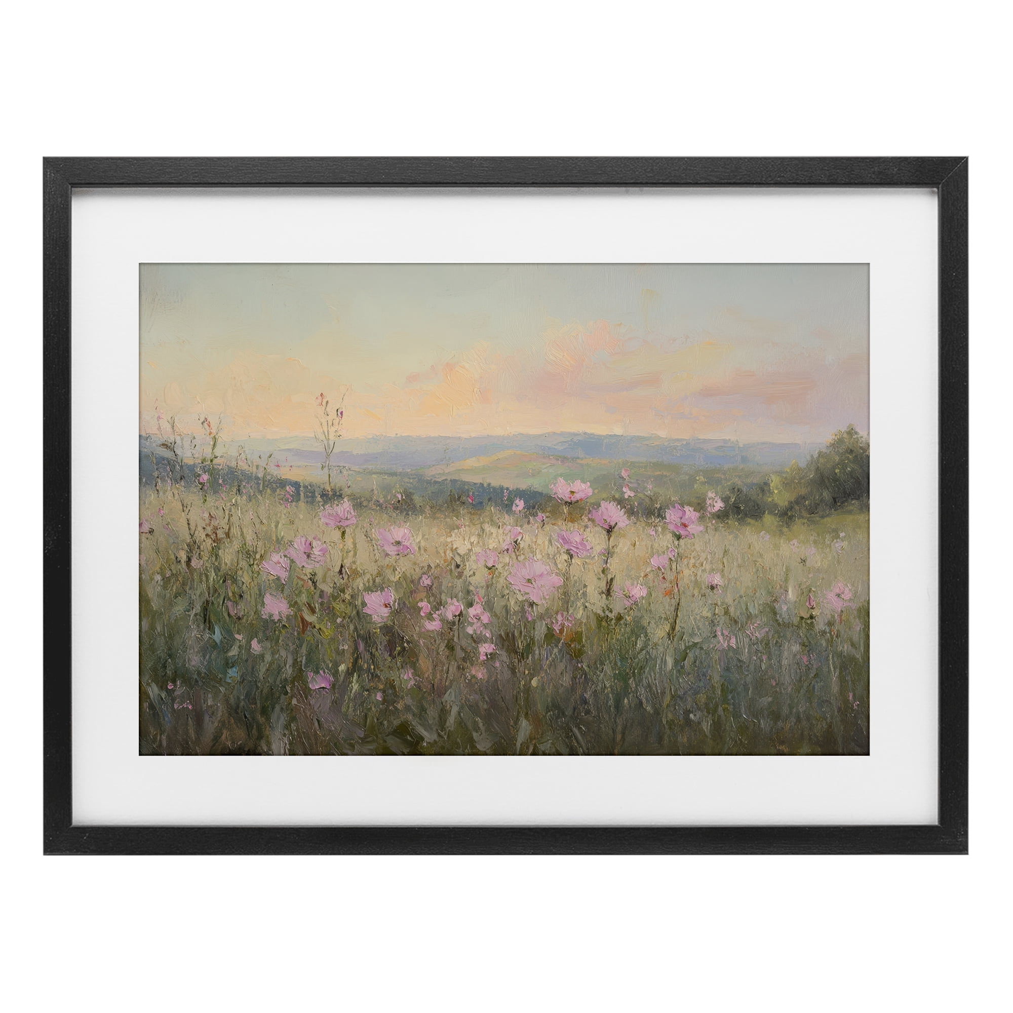 Stupell Industries Tranquil Meadow At Dawn Black Framed Print Under Glass, design by Petal Prints Design