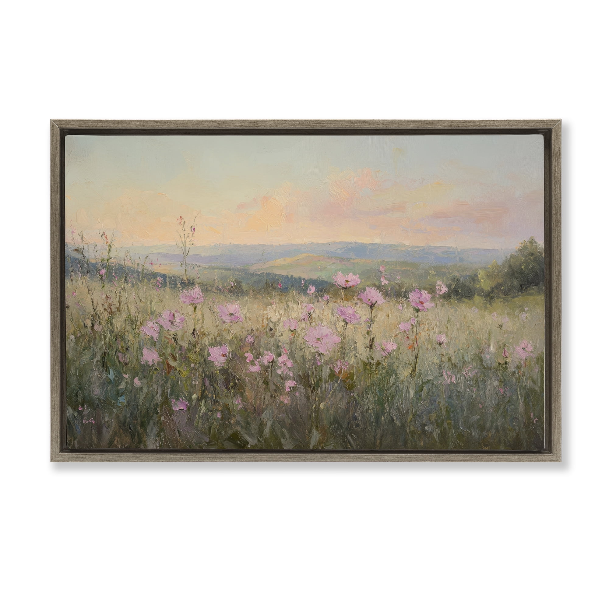 Stupell Industries Tranquil Meadow At Dawn Brown Framed Floater Canvas Wall Art, design by Petal Prints Design
