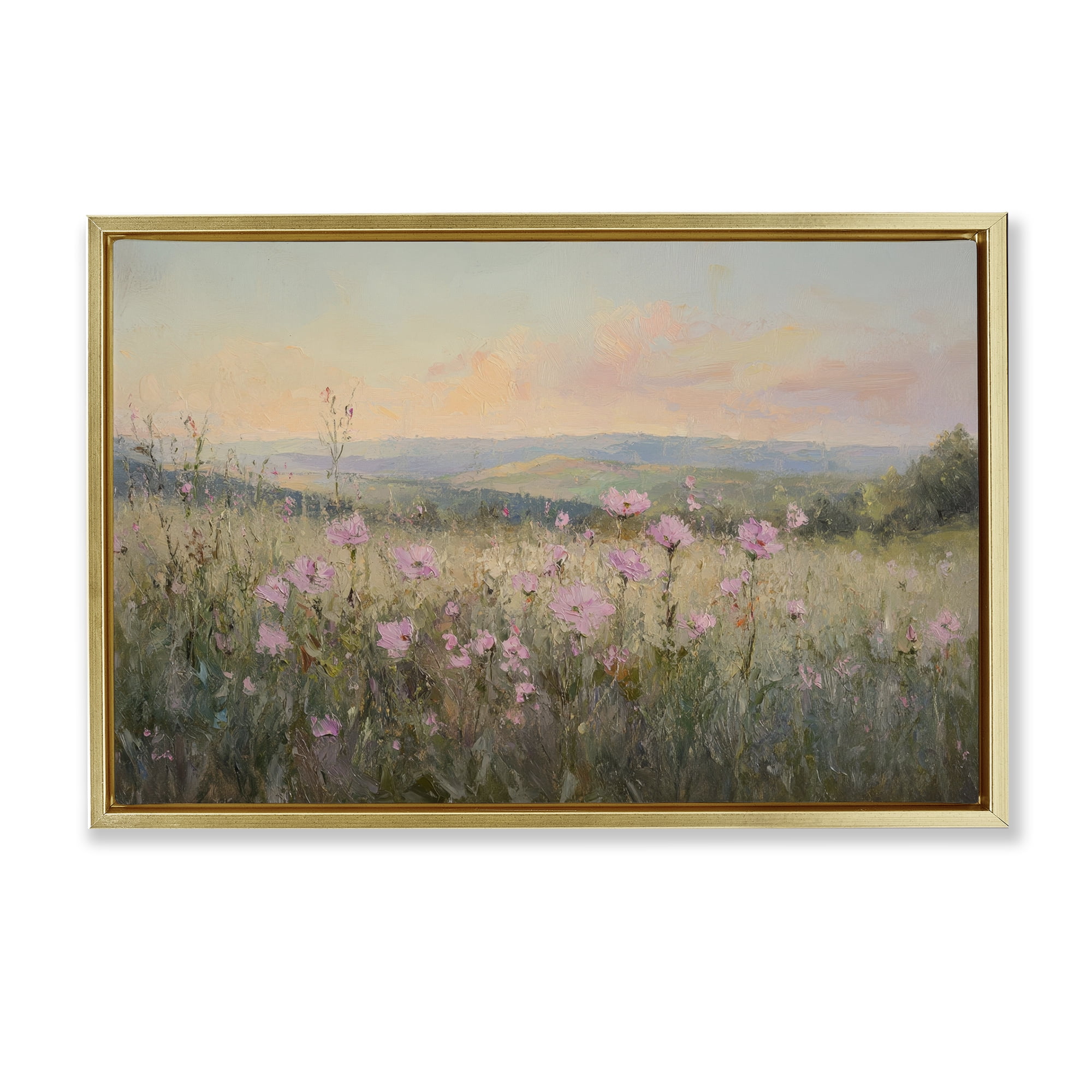 Stupell Industries Tranquil Meadow At Dawn Gold Framed Floater Canvas Wall Art, design by Petal Prints Design