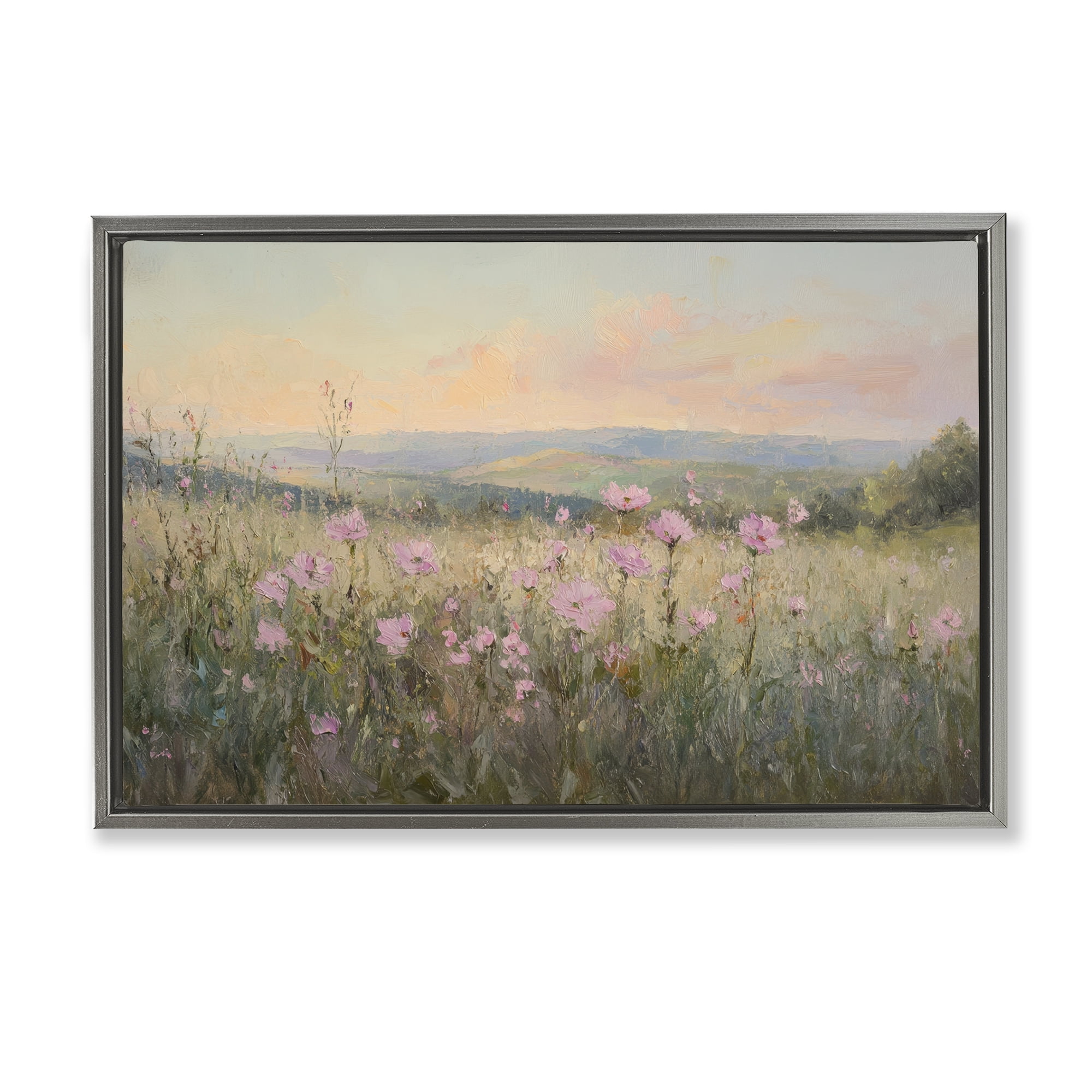 Stupell Industries Tranquil Meadow At Dawn Gray Framed Floater Canvas Wall Art, design by Petal Prints Design