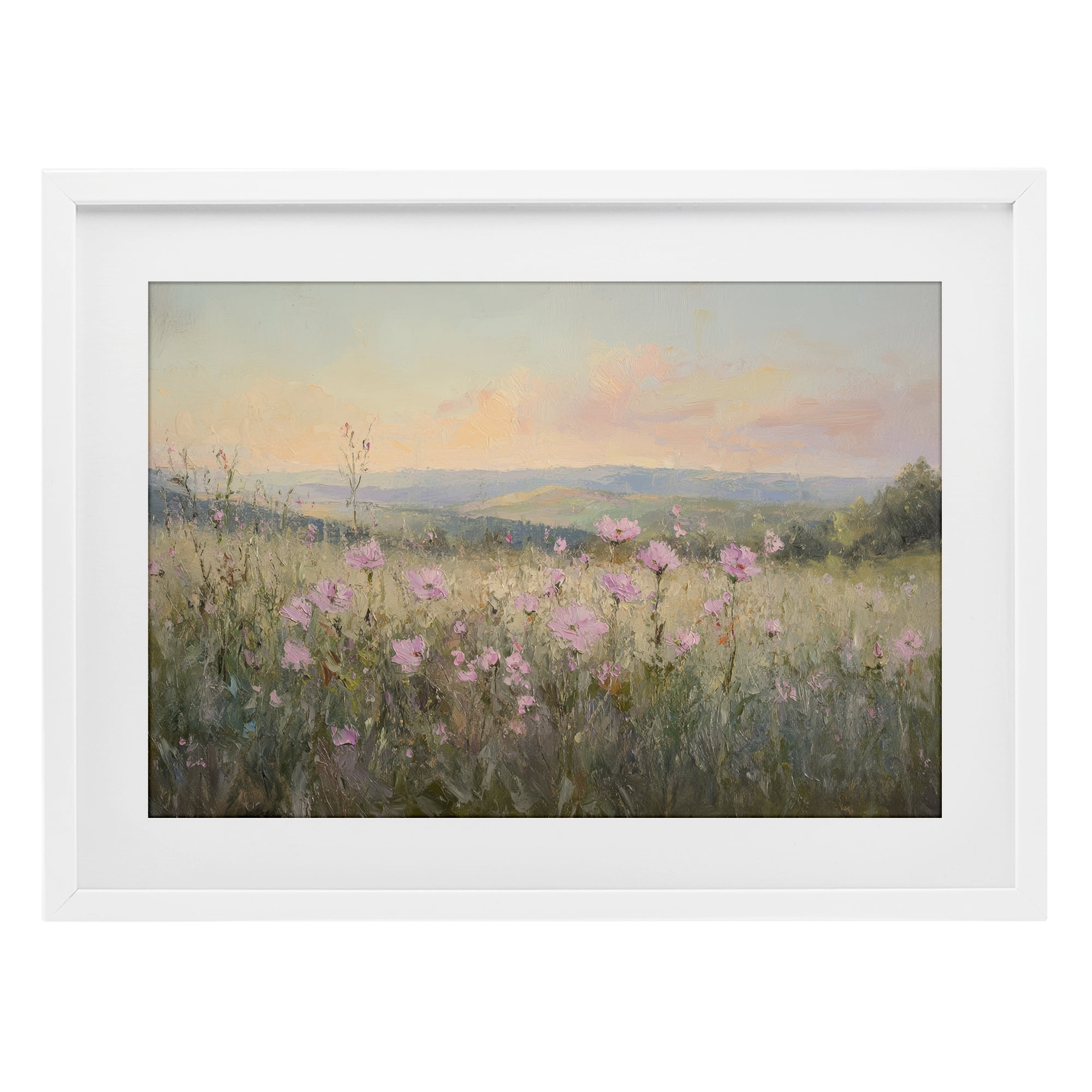 Stupell Industries Tranquil Meadow At Dawn White Framed Print Under Glass, design by Petal Prints Design