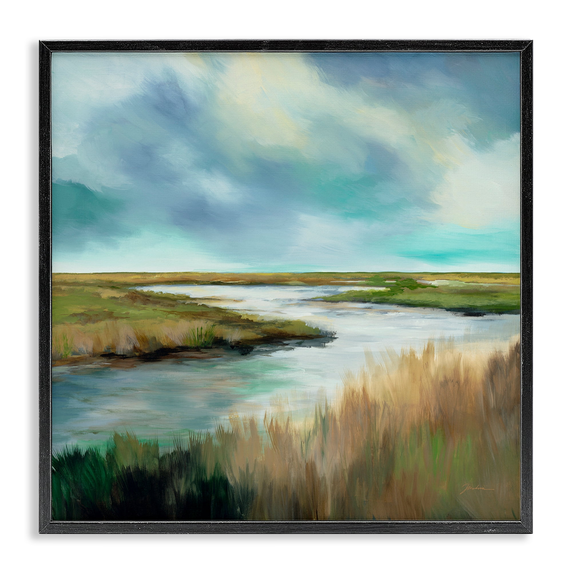 Stupell Industries Tranquil Meadow and Wetlands Black Framed Giclee Art, design by Liz Jardine