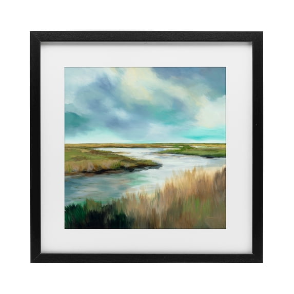 Stupell Industries Coastal Tranquil Meadow and Wetlands Black Framed Print Under Glass, 13 x 13, by Liz Jardine