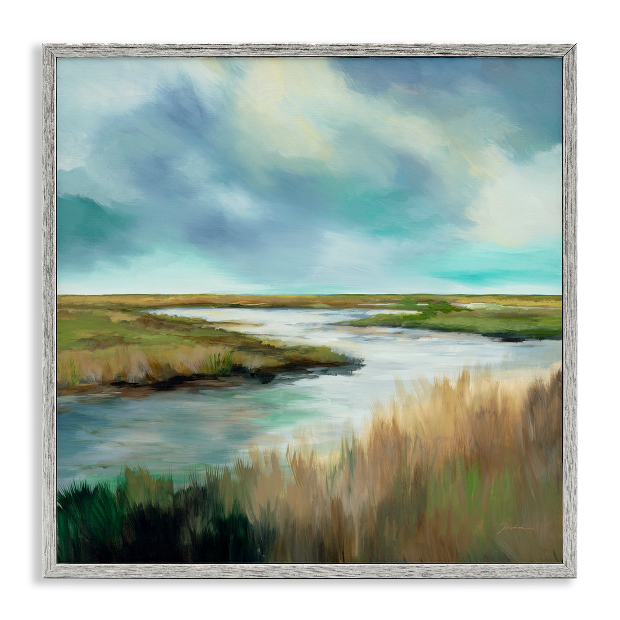 Stupell Industries Tranquil Meadow and Wetlands Gray Framed Giclee Art, design by Liz Jardine