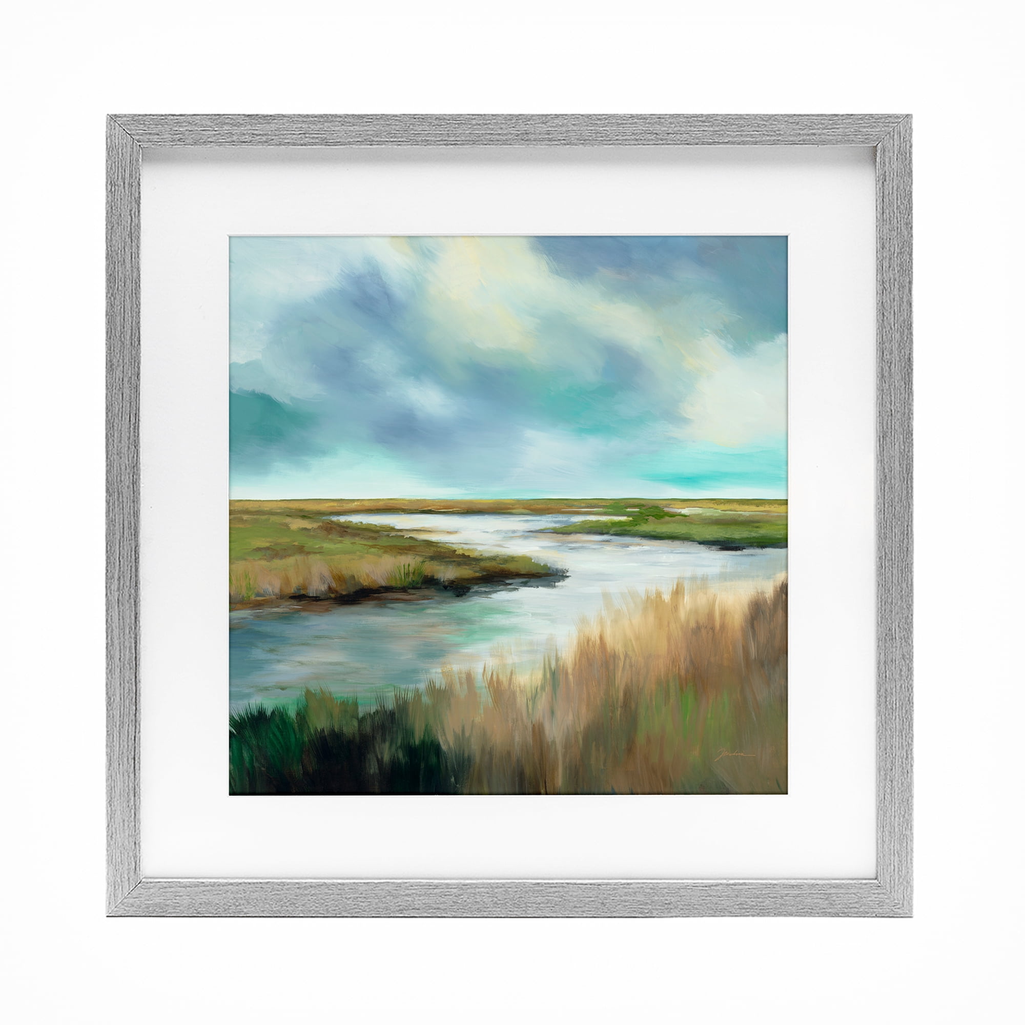 Stupell Industries Tranquil Meadow and Wetlands Gray Framed Print Under Glass, design by Liz Jardine