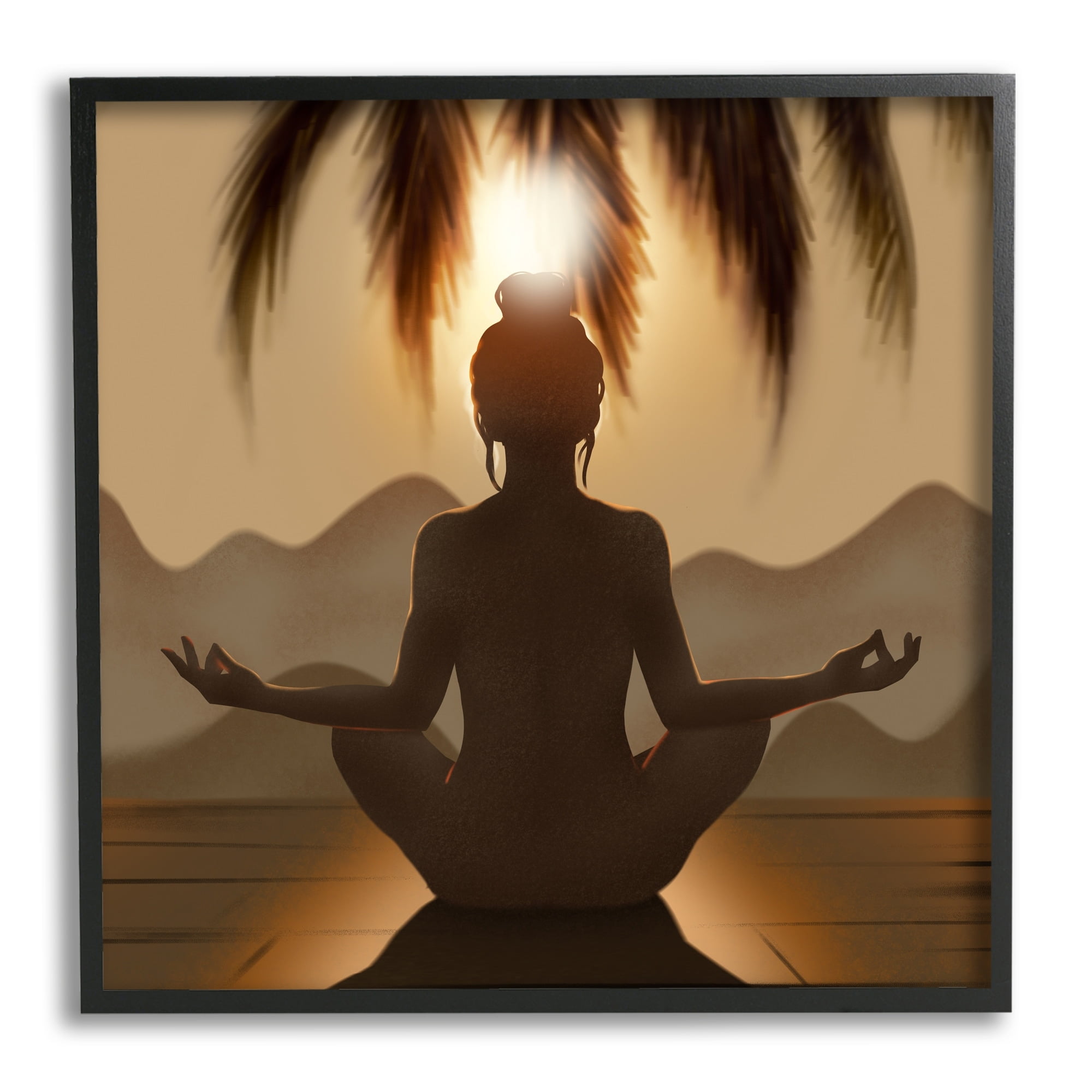 Stupell Industries Tranquil Meditation Sunlit Woman Silhouette Mountain Scenery Photograph Black Framed Art Print Wall Art, Design by Ziwei Li