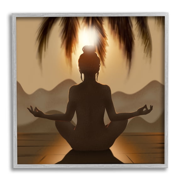 Stupell Industries Tranquil Meditation Sunlit Woman Silhouette Mountain Scenery Photograph Gray Framed Art Print Wall Art, Design by Ziwei Li