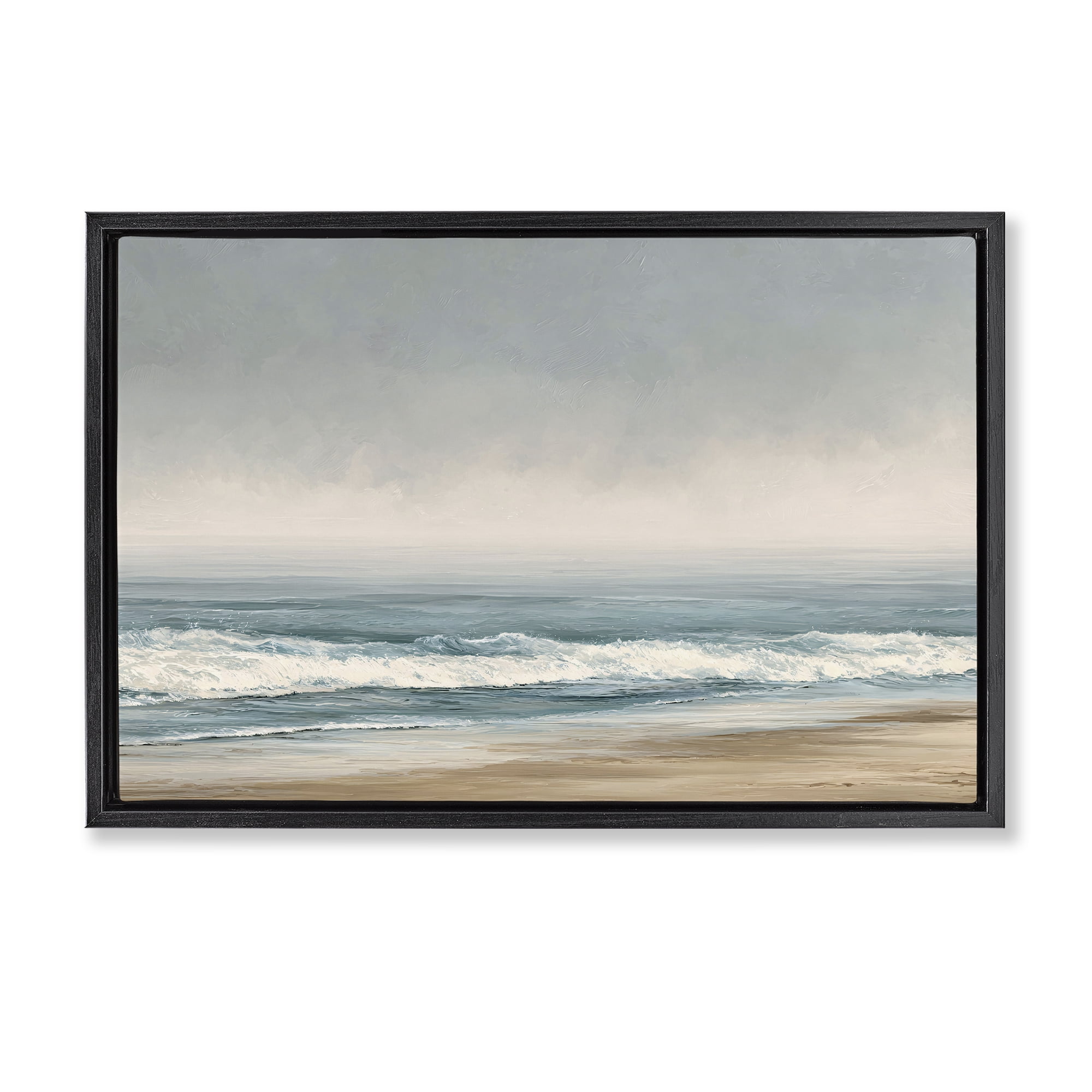 Stupell Industries Tranquil Mist Beachscape Black Framed Floater Canvas Wall Art, design by Jacky Ngan