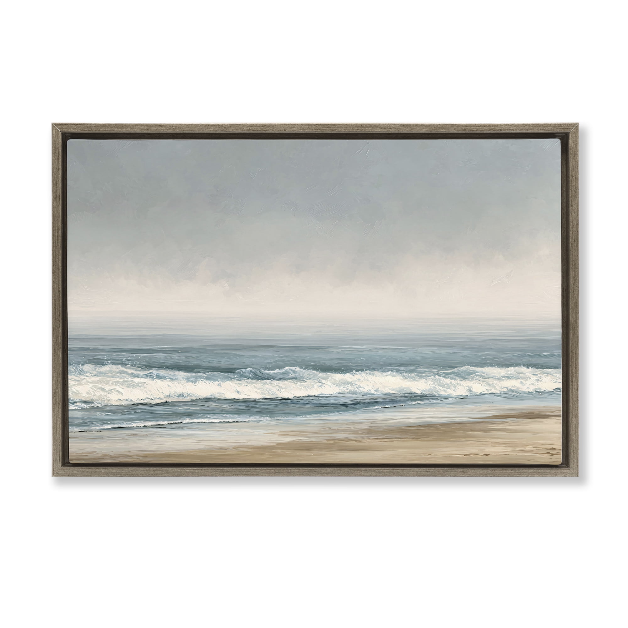 Stupell Industries Tranquil Mist Beachscape Brown Framed Floater Canvas Wall Art, design by Jacky Ngan