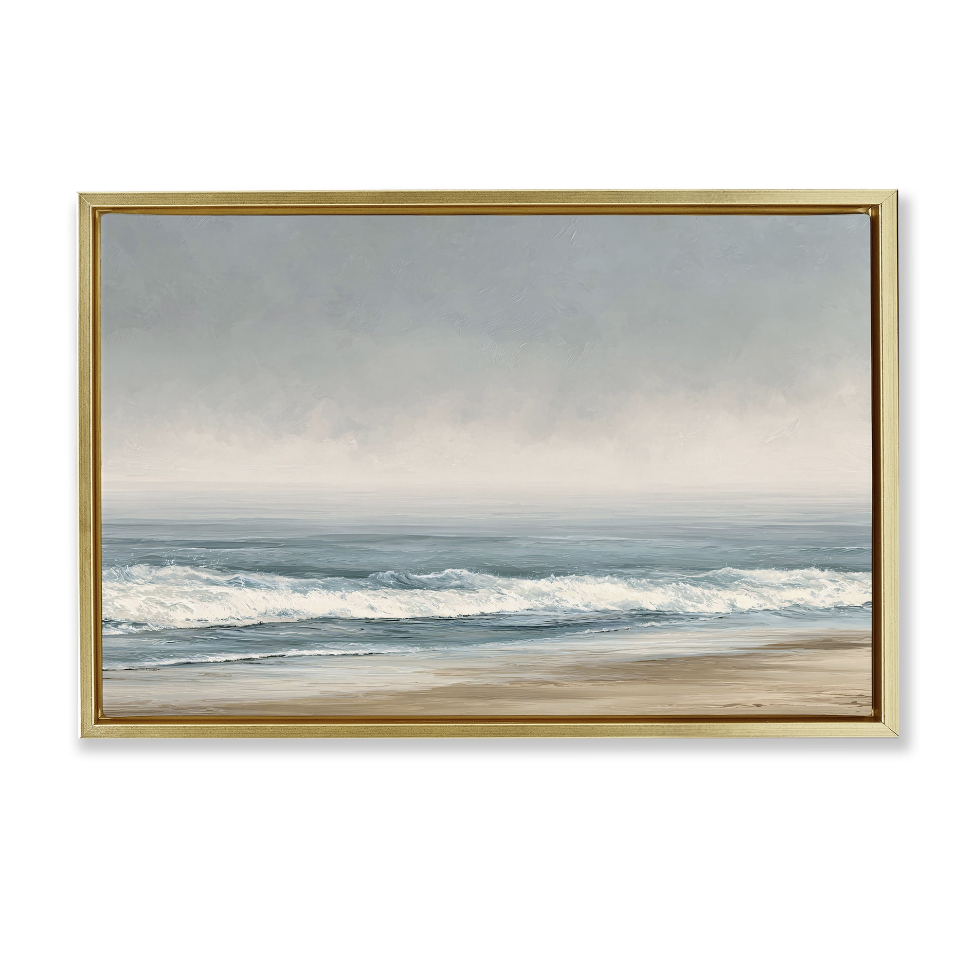 Stupell Industries Tranquil Mist Beachscape Gold Framed Floater Canvas Wall Art, design by Jacky Ngan