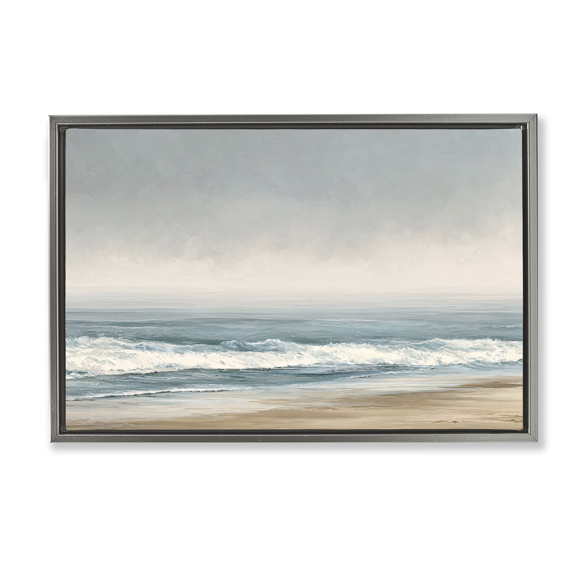Stupell Industries Tranquil Mist Beachscape Gray Framed Floater Canvas Wall Art, design by Jacky Ngan