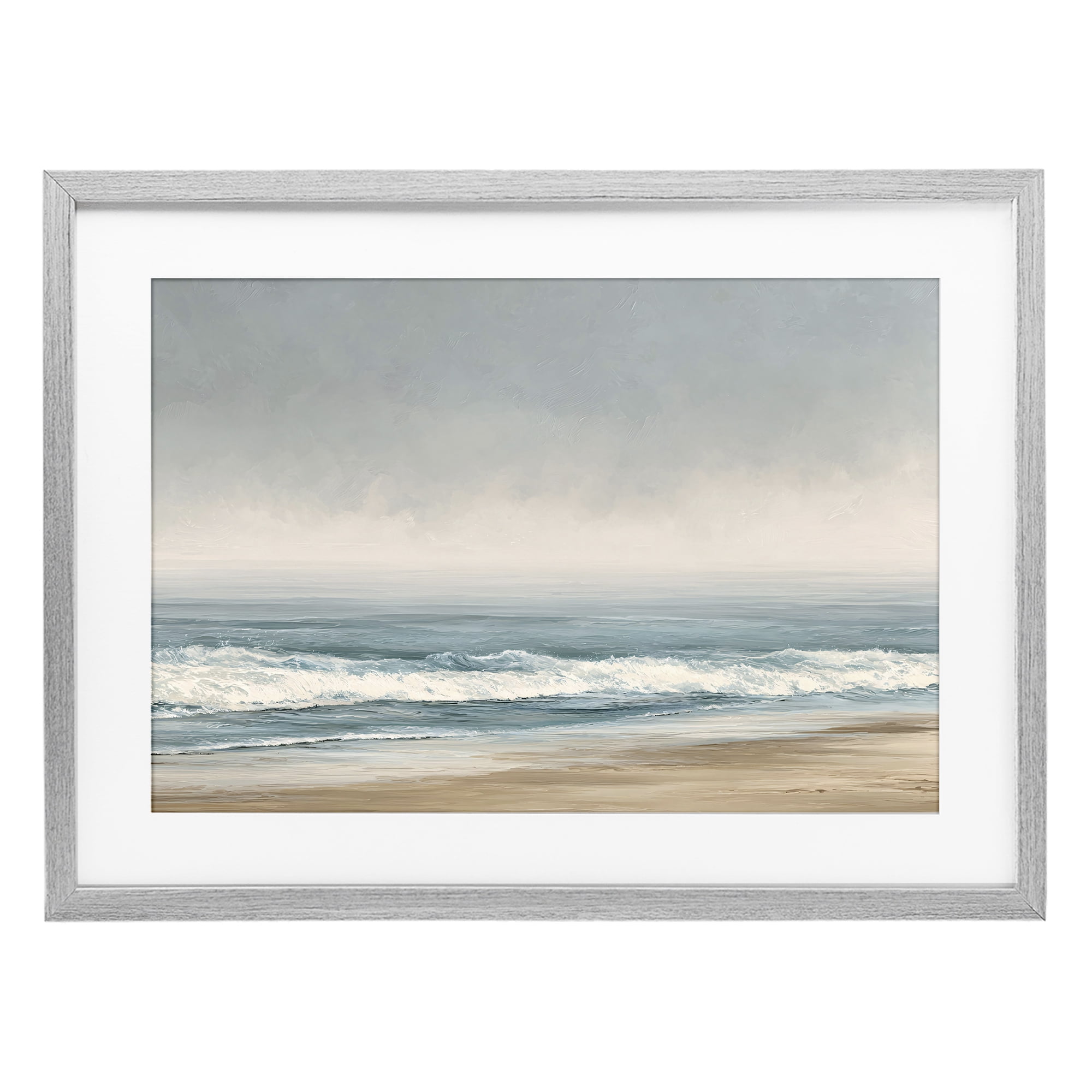 Stupell Industries Tranquil Mist Beachscape Gray Framed Print Under Glass, design by Jacky Ngan