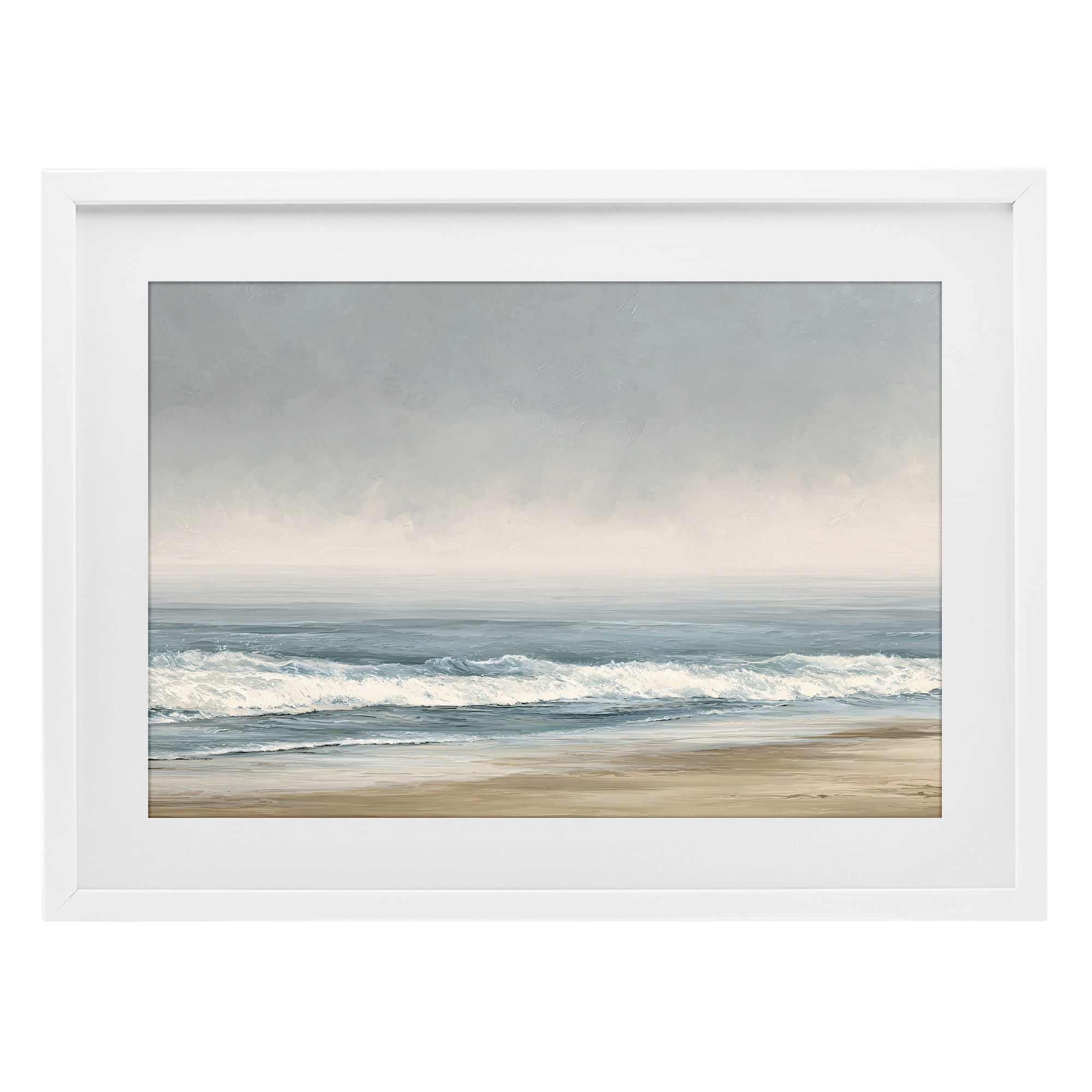 Stupell Industries Tranquil Mist Beachscape White Framed Print Under Glass, design by Jacky Ngan