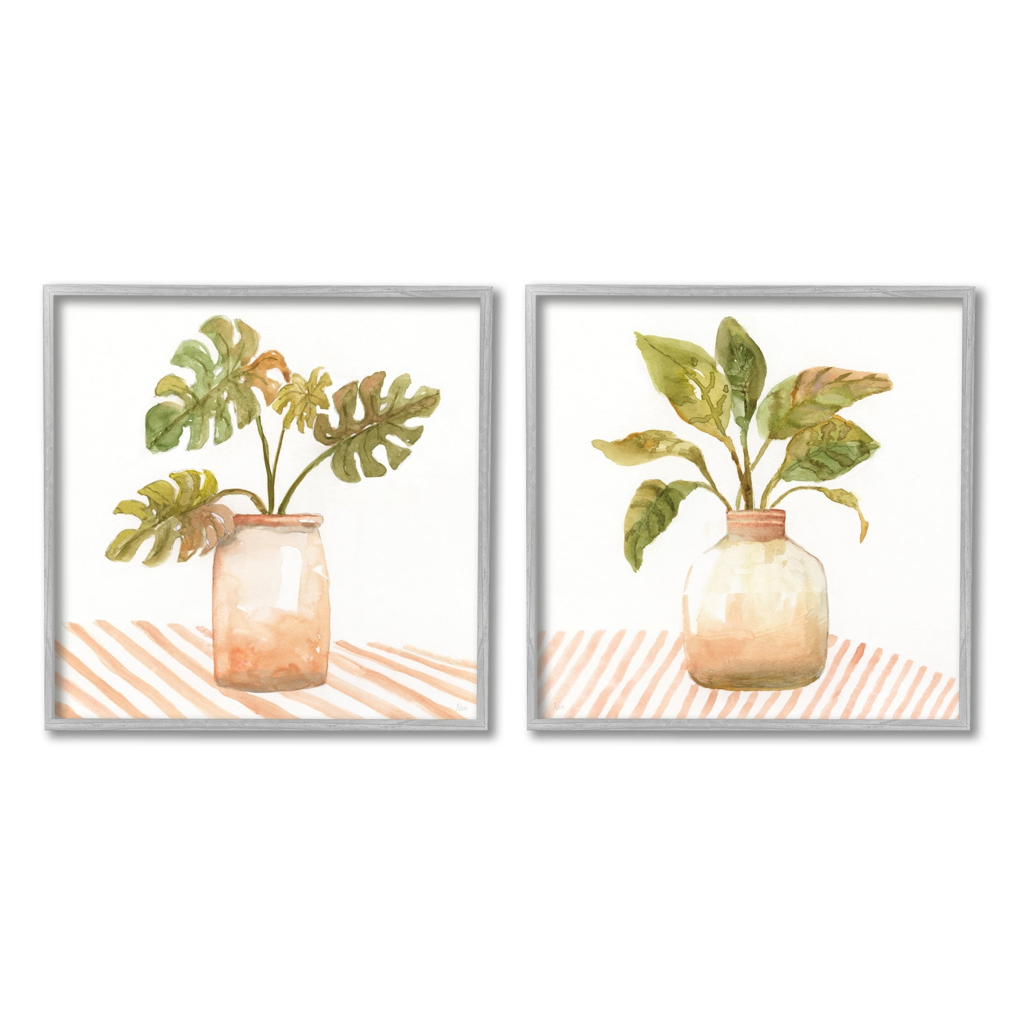 Stupell Industries Tranquil Monstera Leaf Herbal Plant Vase Patterned Tabletop,12 x 12, Design by Nan