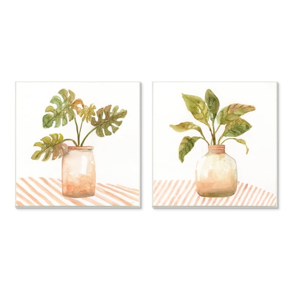 Stupell Industries Tranquil Monstera Leaf Herbal Plant Vase Patterned Tabletop,12 x 12, Design by Nan