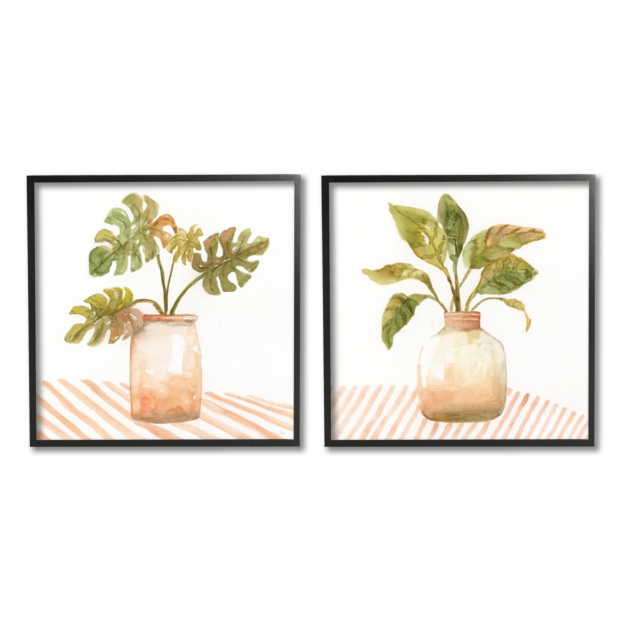 Stupell Industries Tranquil Monstera Leaf Herbal Plant Vase Patterned Tabletop,24 x 24, Design by Nan