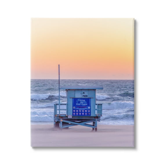 Stupell Industries Tranquil Orange Sunset Beach Hut Ocean Shore Photograph Gallery Wrapped Canvas Print Wall Art, Design by Jeff Poe