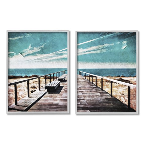 Stupell Industries Tranquil Pier Dock Beach Clear Blue Sky Illustration, 11 x 14, Design by Ashley Aldridge