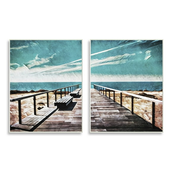 Stupell Industries Tranquil Pier Dock Beach Clear Blue Sky Illustration, 13 x 19, Design by Ashley Aldridge