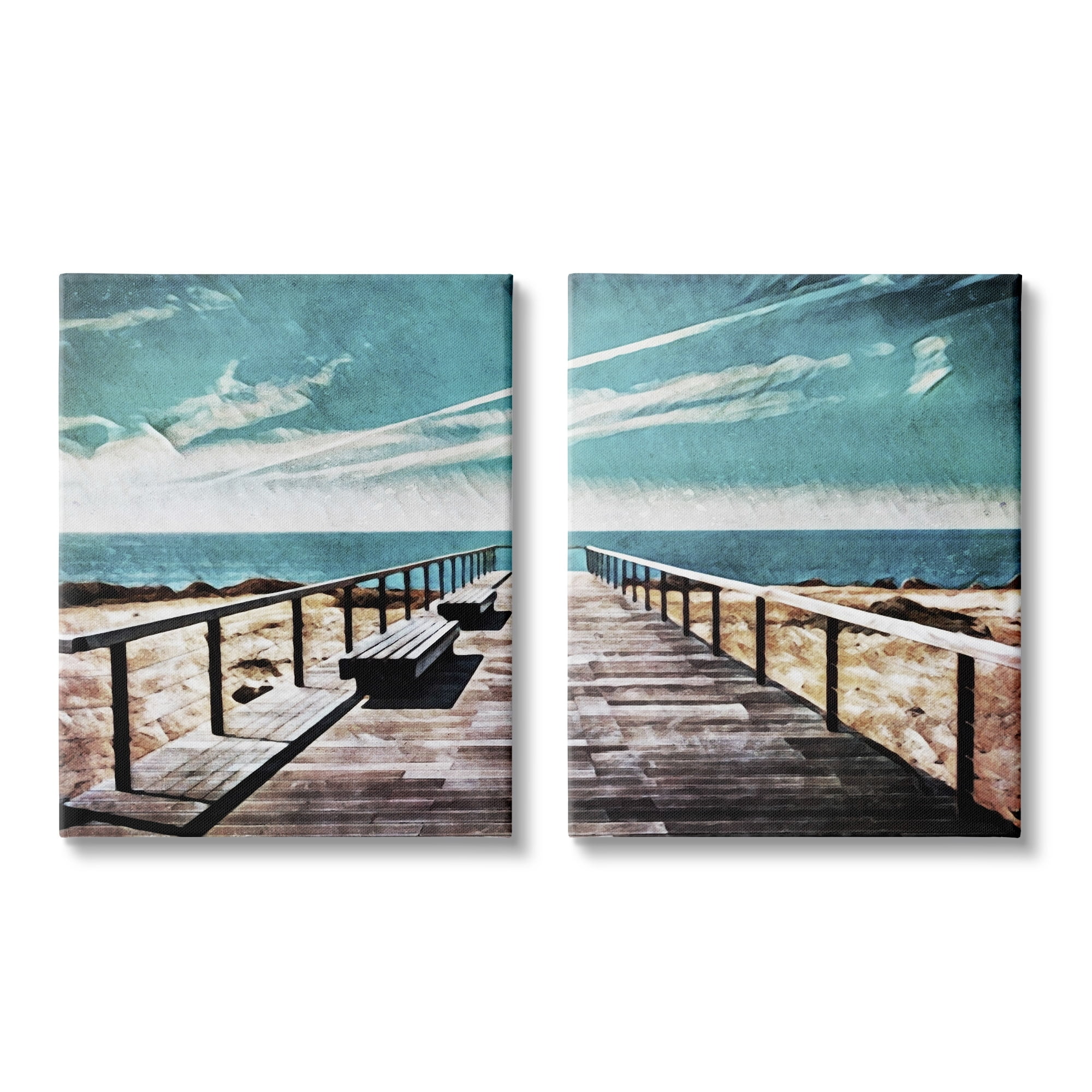 Stupell Industries Tranquil Pier Dock Beach Clear Blue Sky Illustration, 16 x 20, Design by Ashley Aldridge