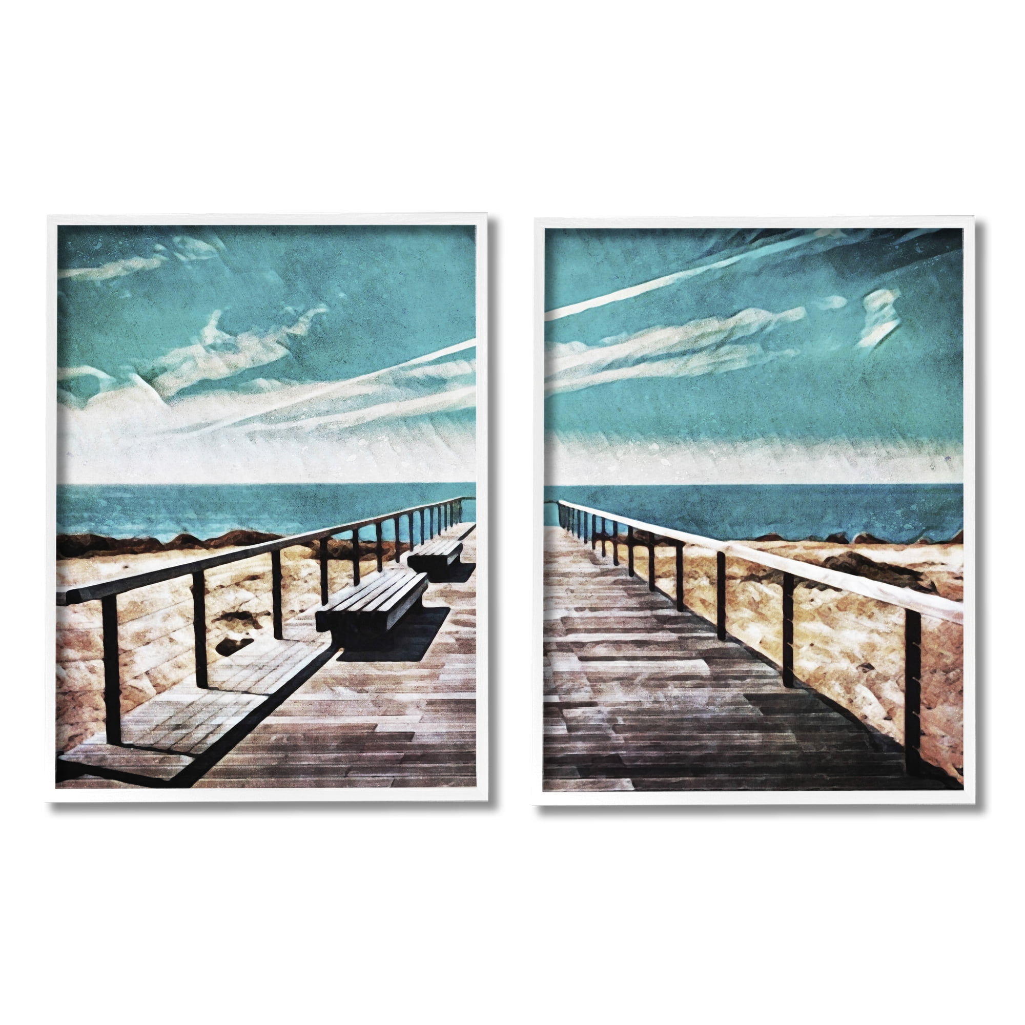 Stupell Industries Tranquil Pier Dock Beach Clear Blue Sky Illustration, 16 x 20, Design by Ashley Aldridge