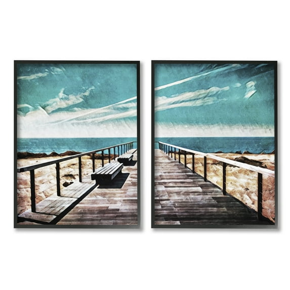 Stupell Industries Tranquil Pier Dock Beach Clear Blue Sky Illustration, 16 x 20, Design by Ashley Aldridge