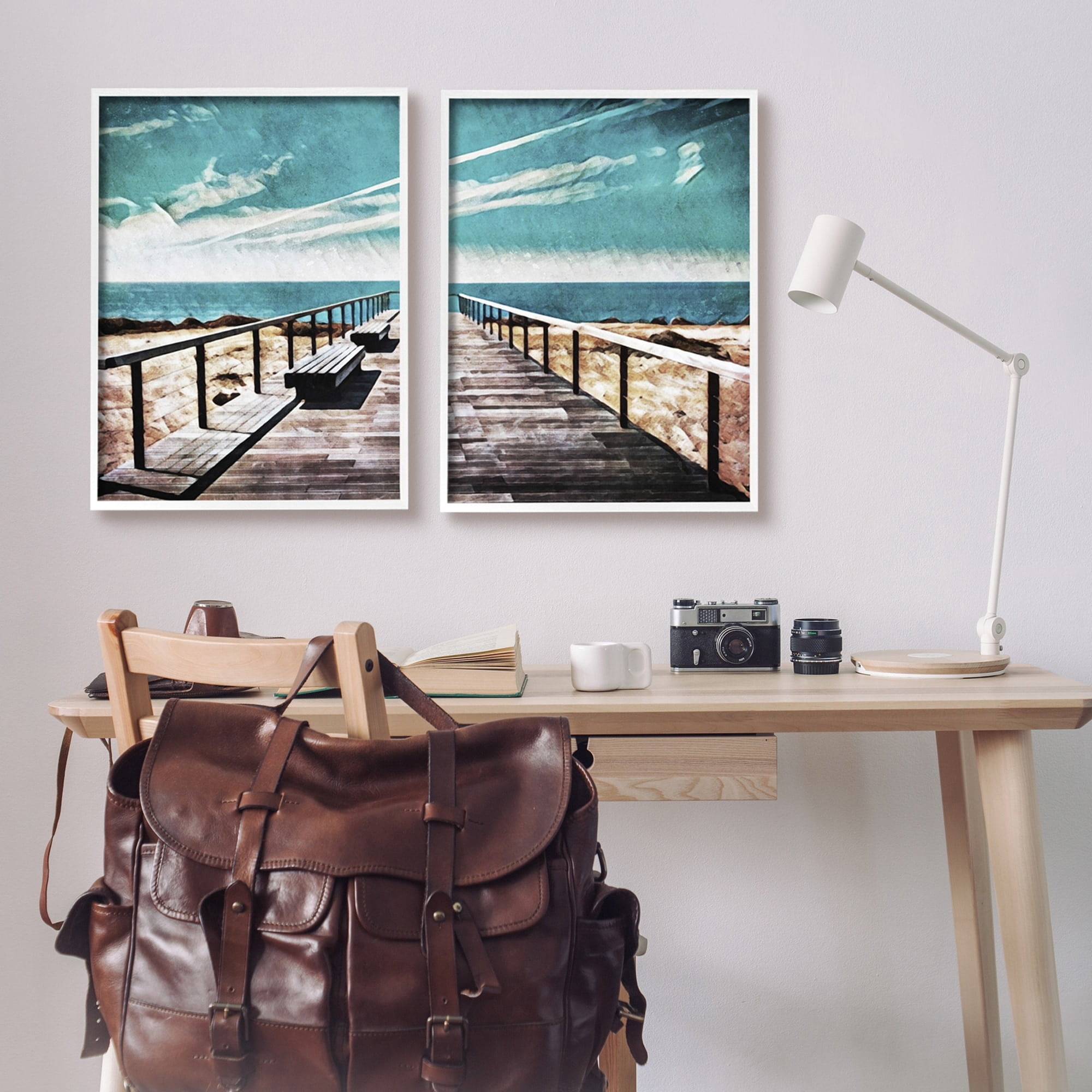 Stupell Industries Tranquil Pier Dock Beach Clear Blue Sky Illustration, 24 x 30, Design by Ashley Aldridge