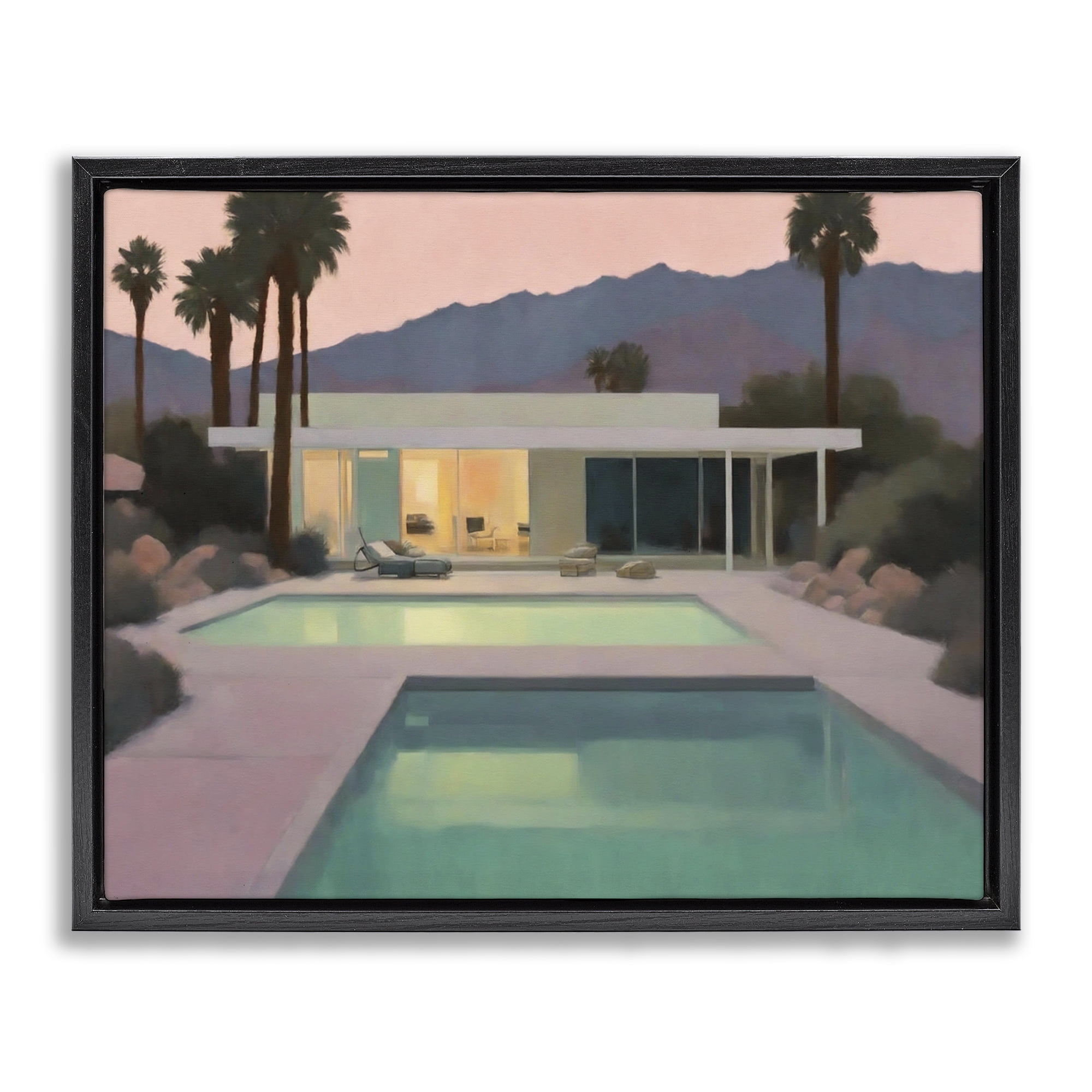 Stupell Industries Tranquil Pool at Sunset Landscape & Nature Painting Black Floater Framed Canvas Art Print Wall Art, 31 x 25