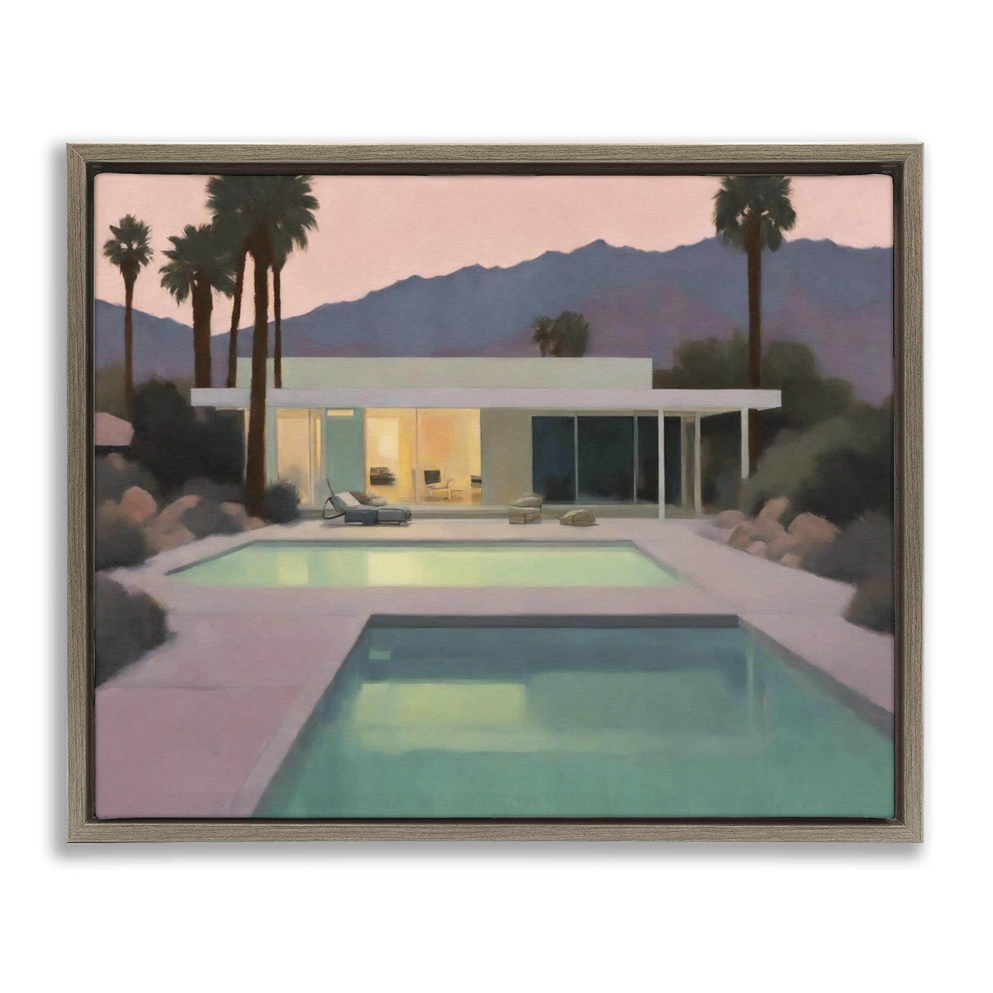 Stupell Industries Tranquil Pool at Sunset Landscape & Nature Painting Brown Floater Framed Canvas Art Print Wall Art, 21 x 17