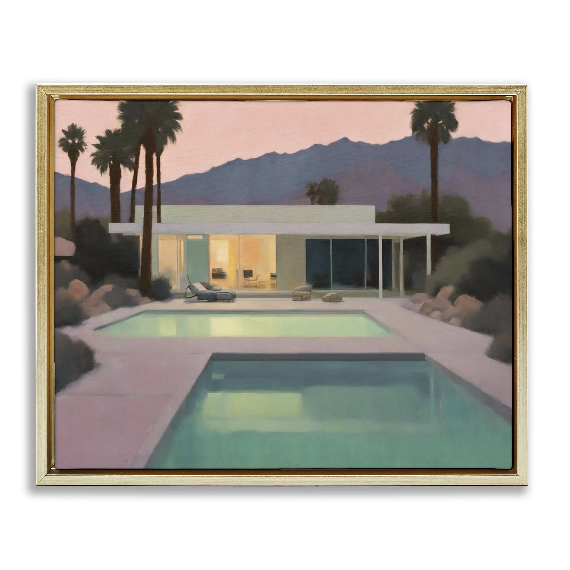 Stupell Industries Tranquil Pool at Sunset Landscape & Nature Painting Gold Floater Framed Canvas Art Print Wall Art, 31 x 25