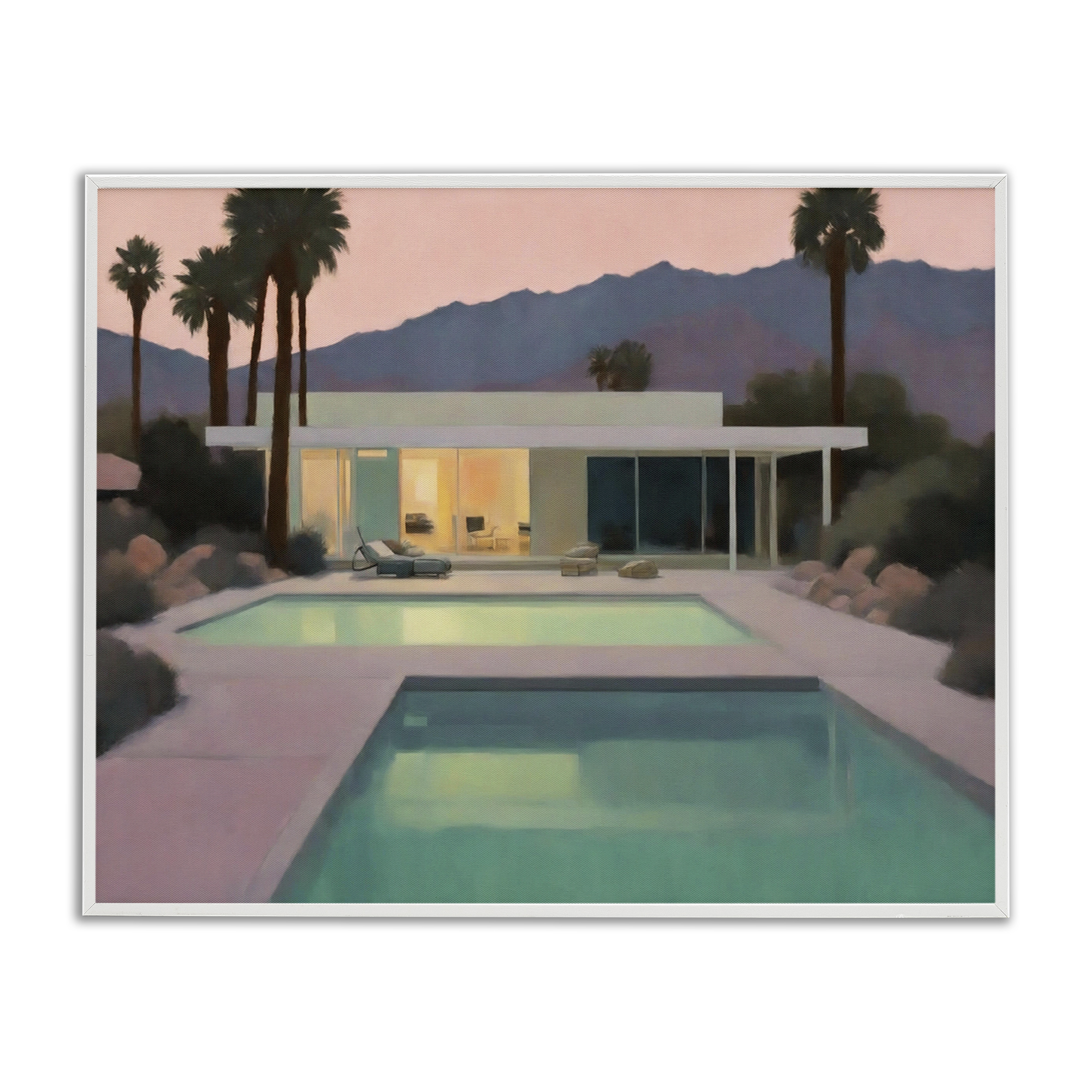 Stupell Industries Tranquil Pool at Sunset Landscape & Nature Painting White Framed Art Print Wall Art, 14 x 11