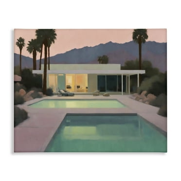 Stupell Industries Tranquil Pool at Sunset Landscape & Nature Painting Wrapped Canvas Art Print Wall Art, 20 x 16