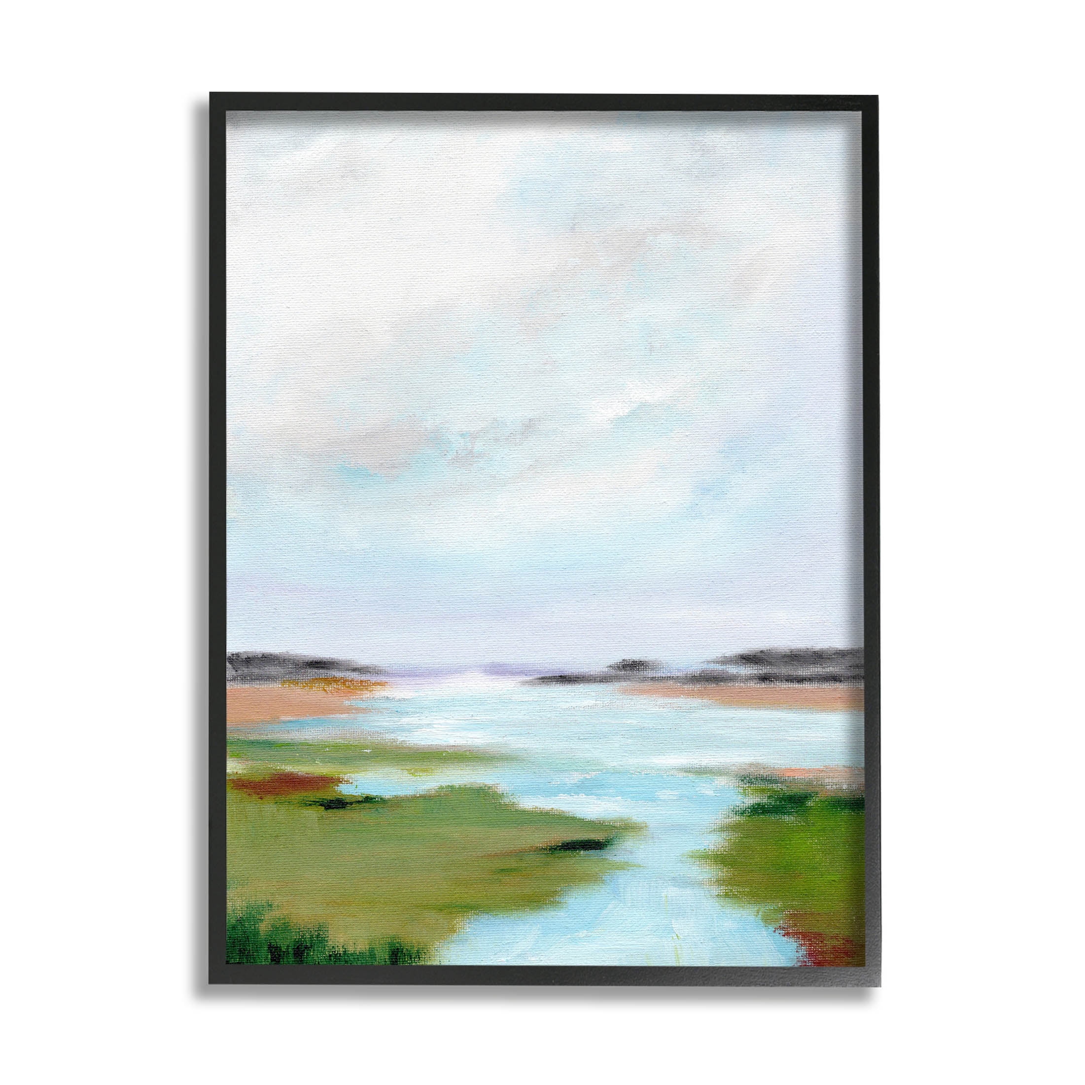 Stupell Industries Tranquil River Soft Dreamy Clouds Painting Black Framed Art Print Wall Art, Design by Nikita Jariwala