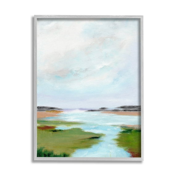 Stupell Industries Tranquil River Soft Dreamy Clouds Painting Gray Framed Art Print Wall Art, Design by Nikita Jariwala