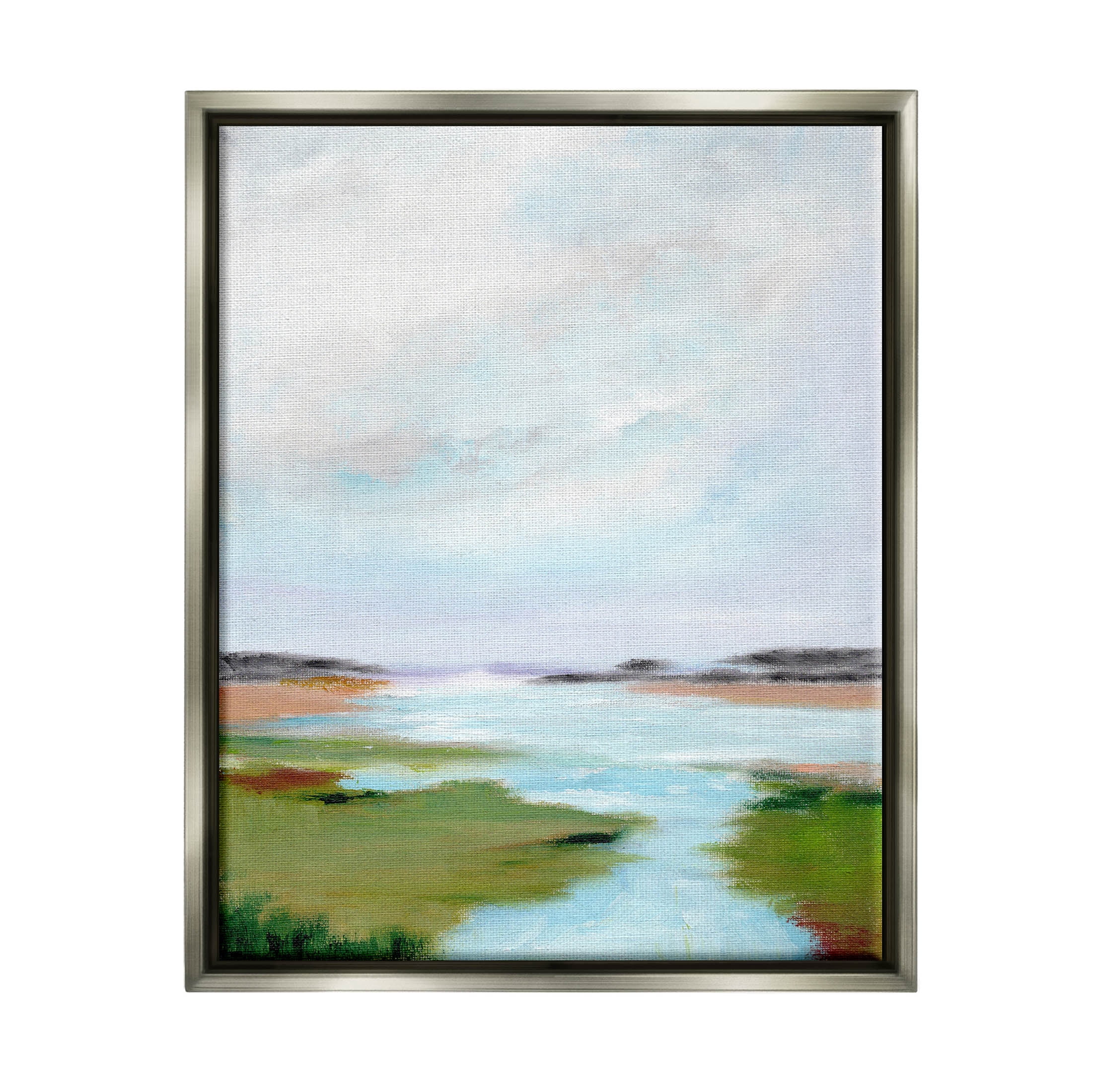 Stupell Industries Tranquil River Soft Dreamy Clouds Painting Luster Gray Floating Framed Canvas Print Wall Art, Design by Nikita Jariwala