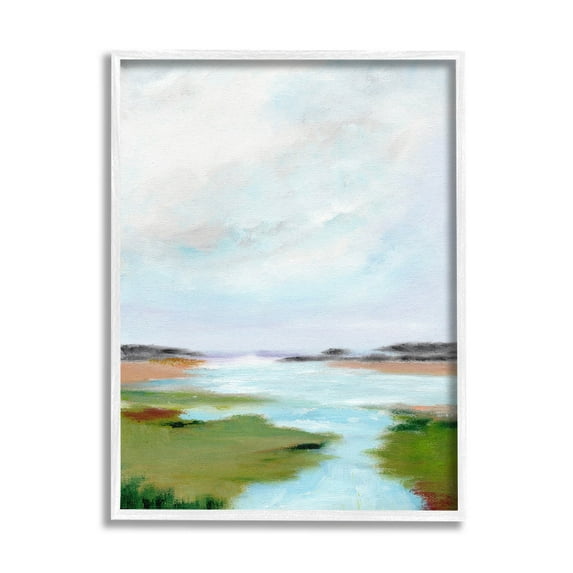 Stupell Industries Tranquil River Soft Dreamy Clouds Painting White Framed Art Print Wall Art, Design by Nikita Jariwala