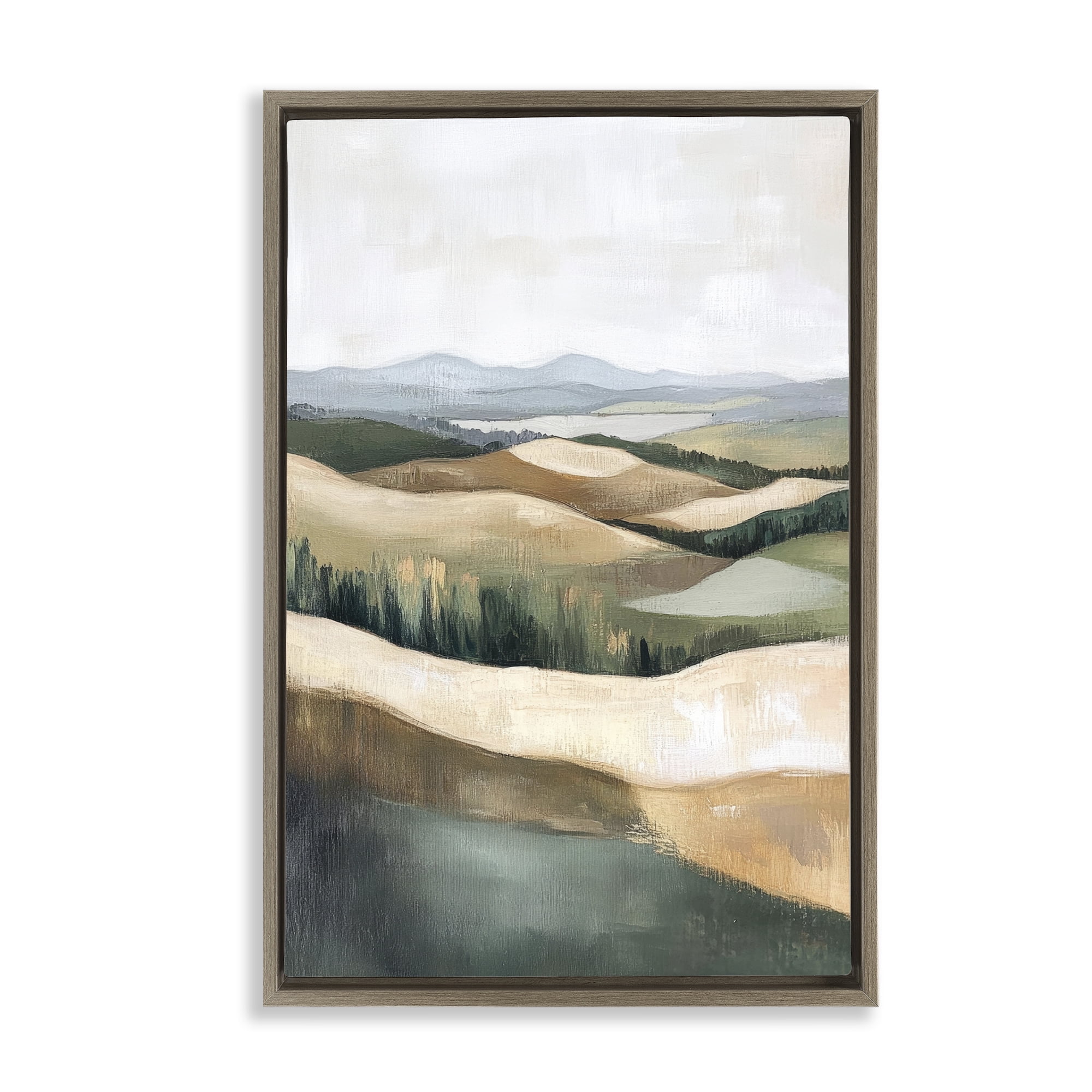 Stupell Industries Tranquil Rolling Hills & Fields Brown Framed Floater Canvas Wall Art, design by Petal Prints Design