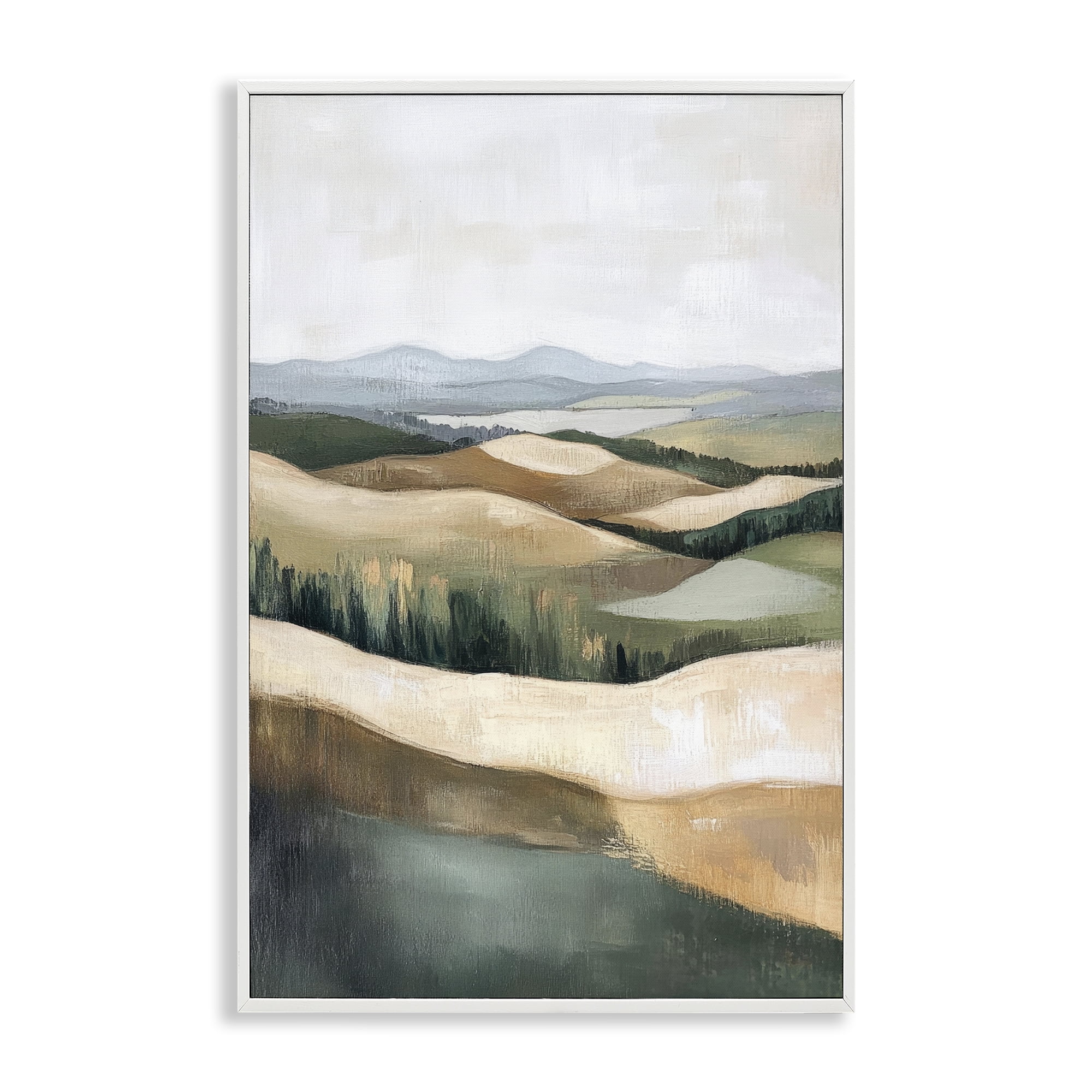Stupell Industries Tranquil Rolling Hills & Fields White Framed Giclee Art, design by Petal Prints Design