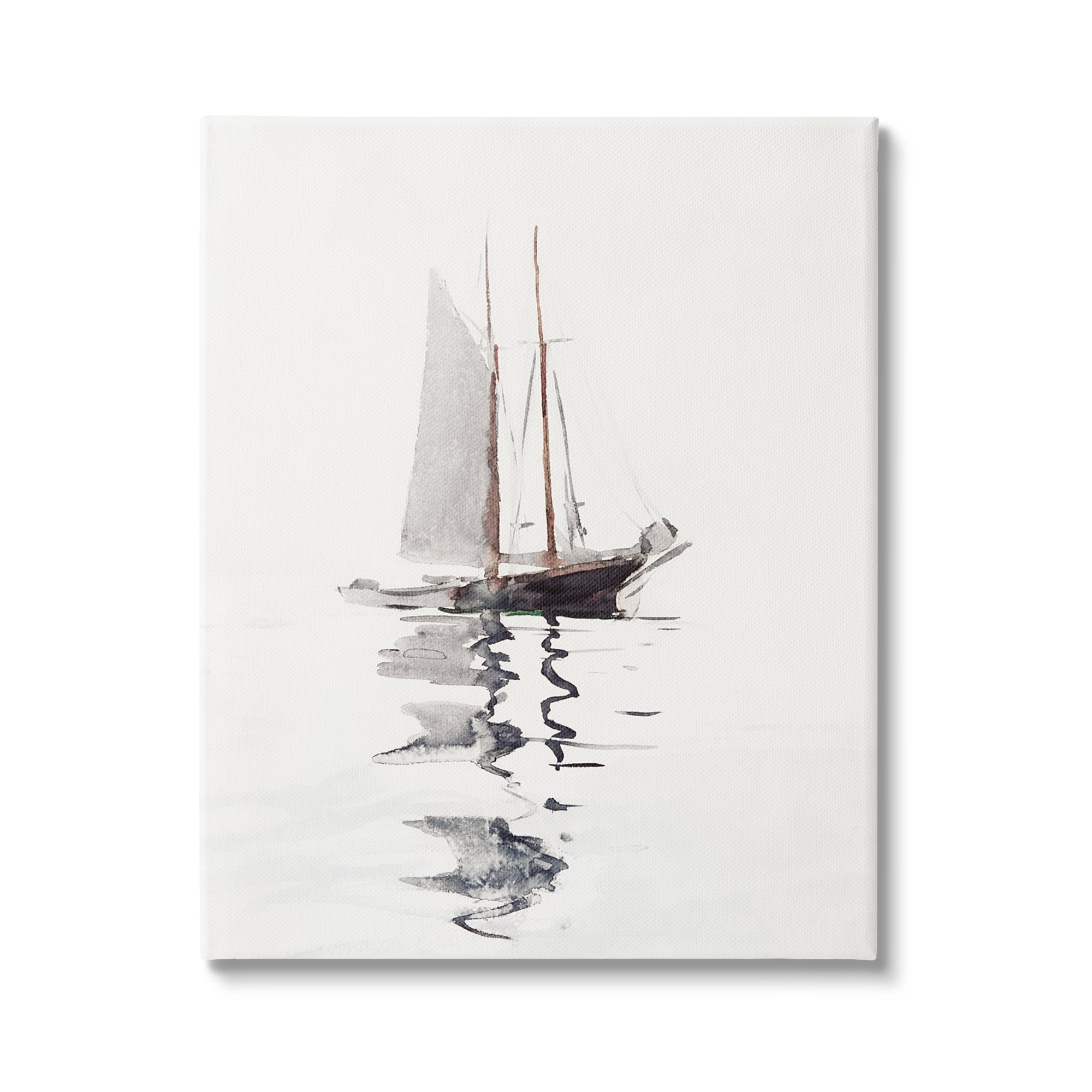 Stupell Industries Tranquil Sailboat Vessel Floating Lone Ocean Reflection Painting Gallery Wrapped Canvas Print Wall Art, Design by Lettered and Lined