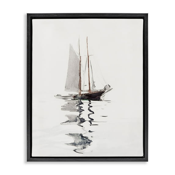 Stupell Industries Tranquil Sailboat Vessel Floating Lone Ocean Reflection Painting Jet Black Floating Framed Canvas Print Wall Art, Design by Lettered and Lined
